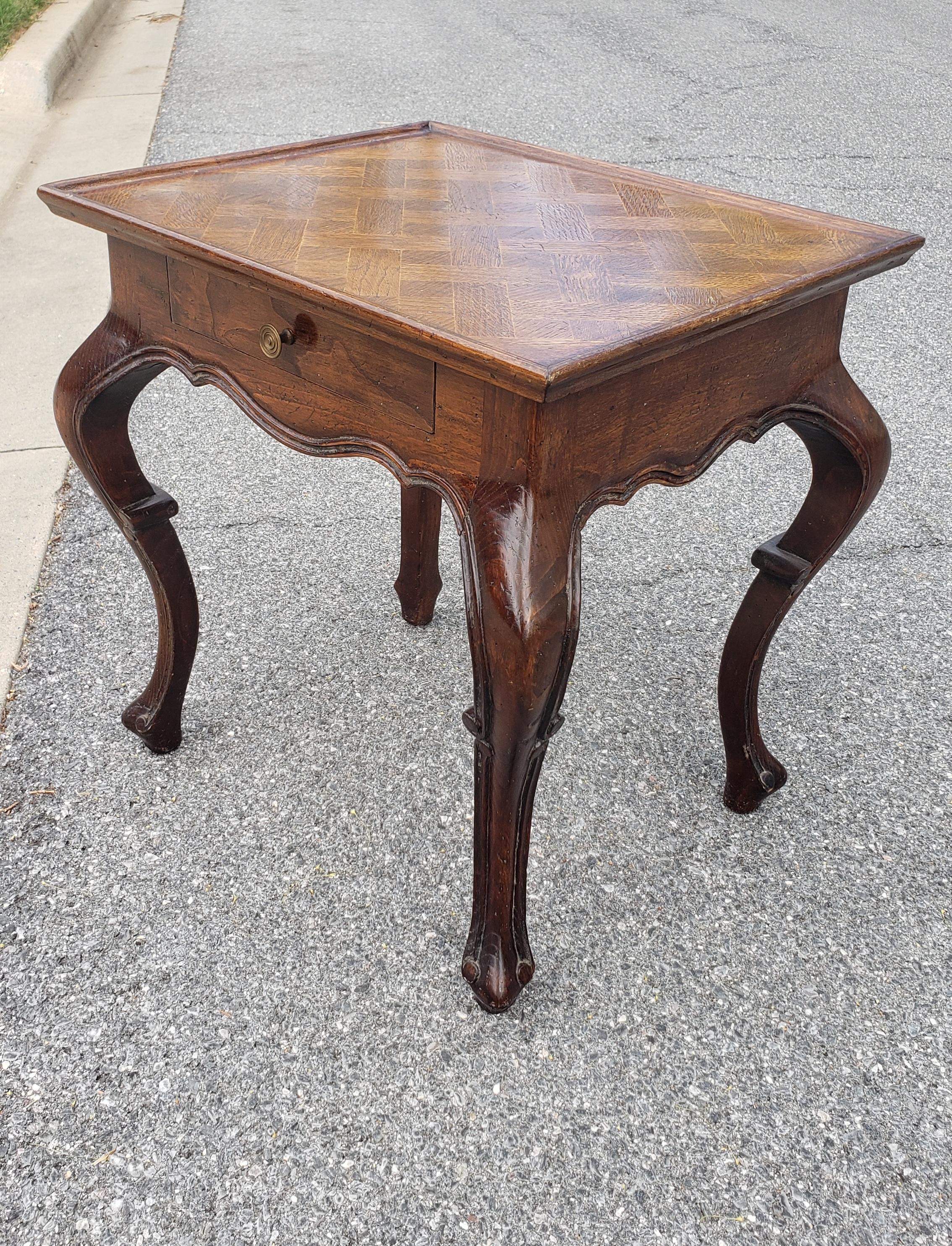 20th Century Louis XV Style French Provincial Parquet Walnut Side Table For Sale