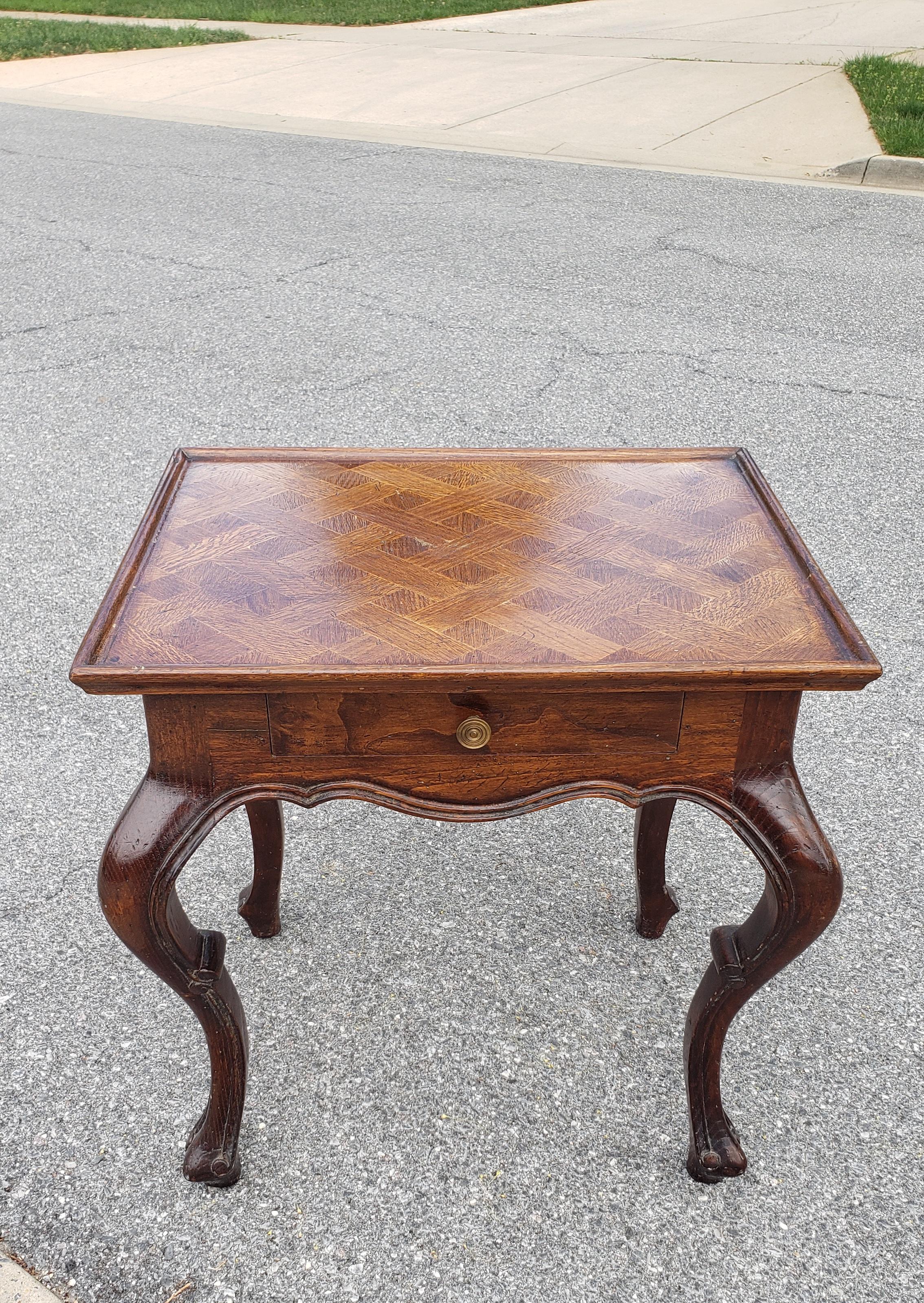 Louis XV Style French Provincial Parquet Walnut Side Table For Sale 1