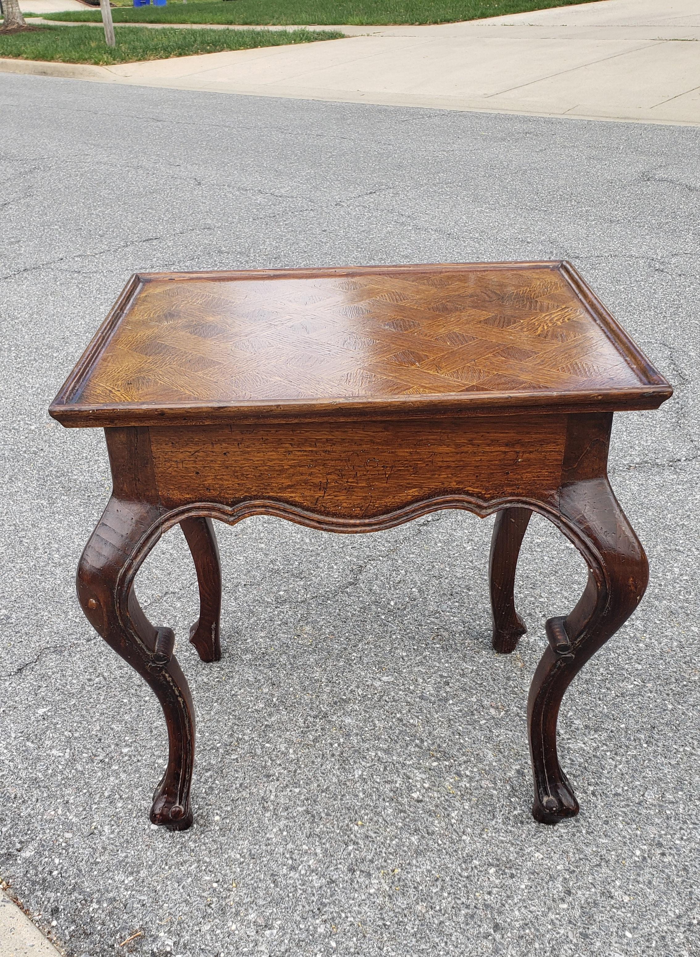 Louis XV Style French Provincial Parquet Walnut Side Table For Sale 2