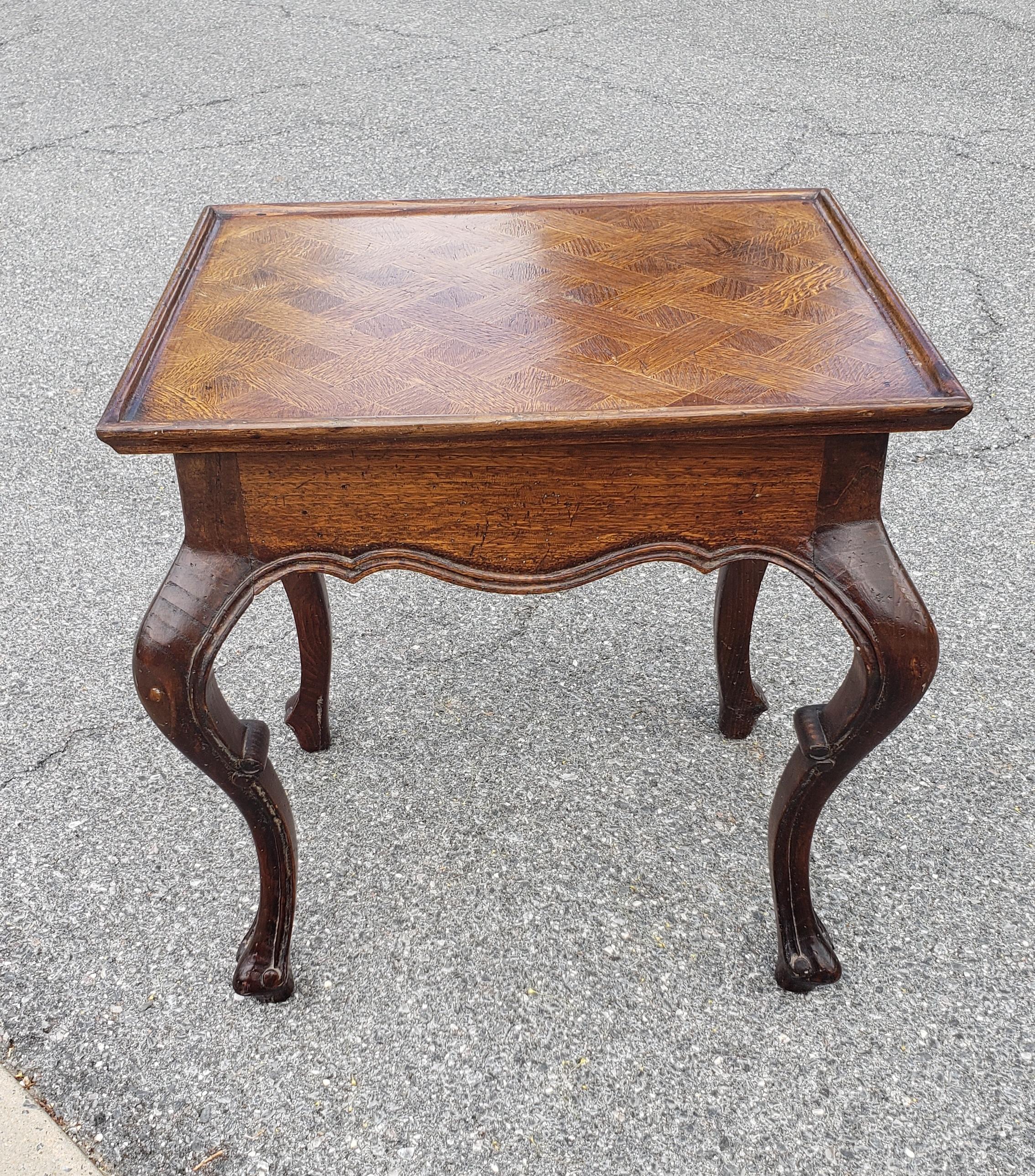 Louis XV Style French Provincial Parquet Walnut Side Table For Sale 3