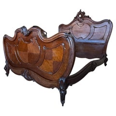 Louis XV Style French Solid Carved Walnut Queen Size Bed