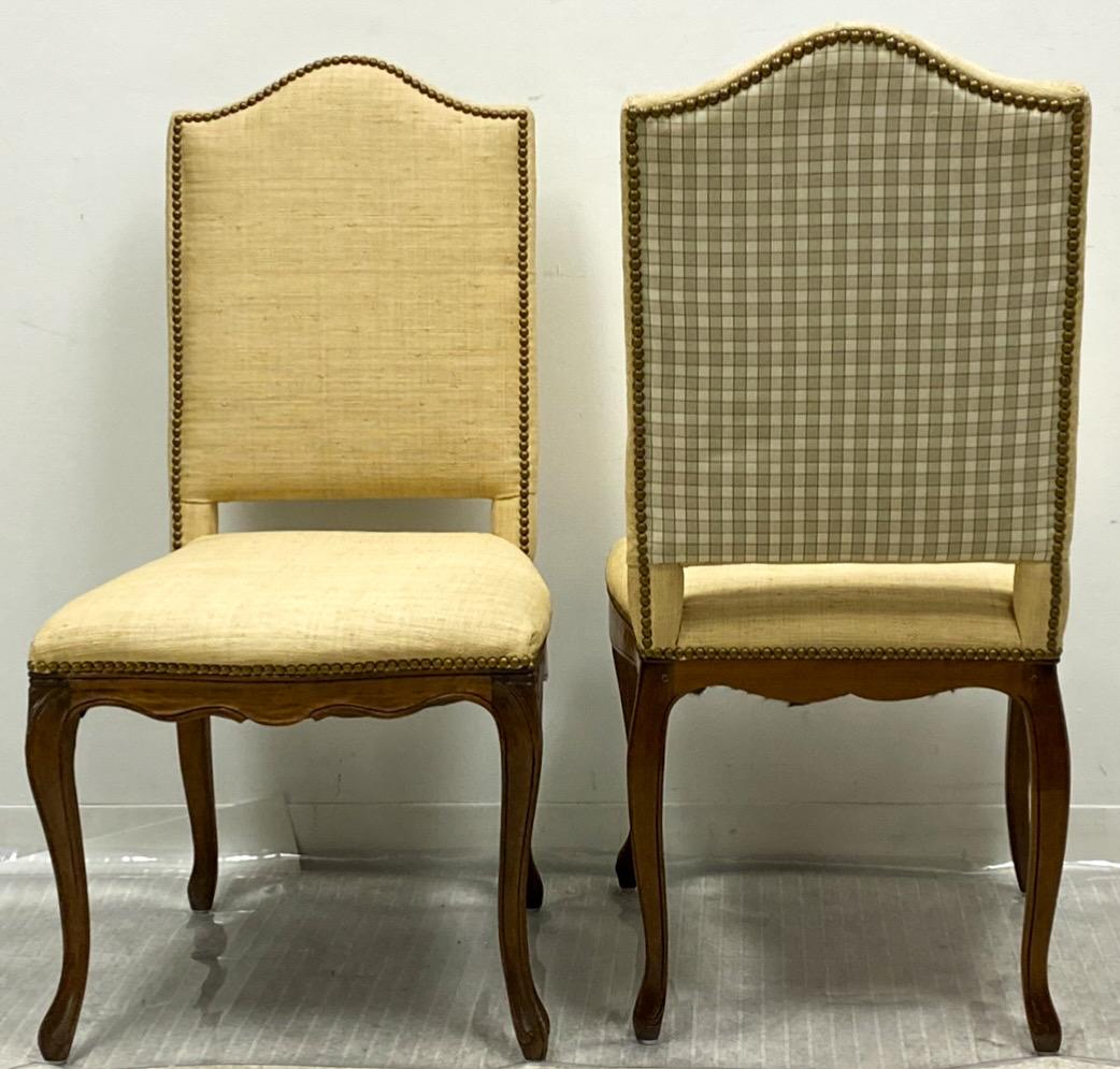 Louis XV Style French Style Side Chairs In Grasscloth W/ Brass Nailheads -Pair In Good Condition For Sale In Kennesaw, GA