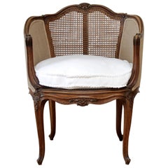 Louis XV Style French Vanity Chair with Cane and Linen Slip Cover