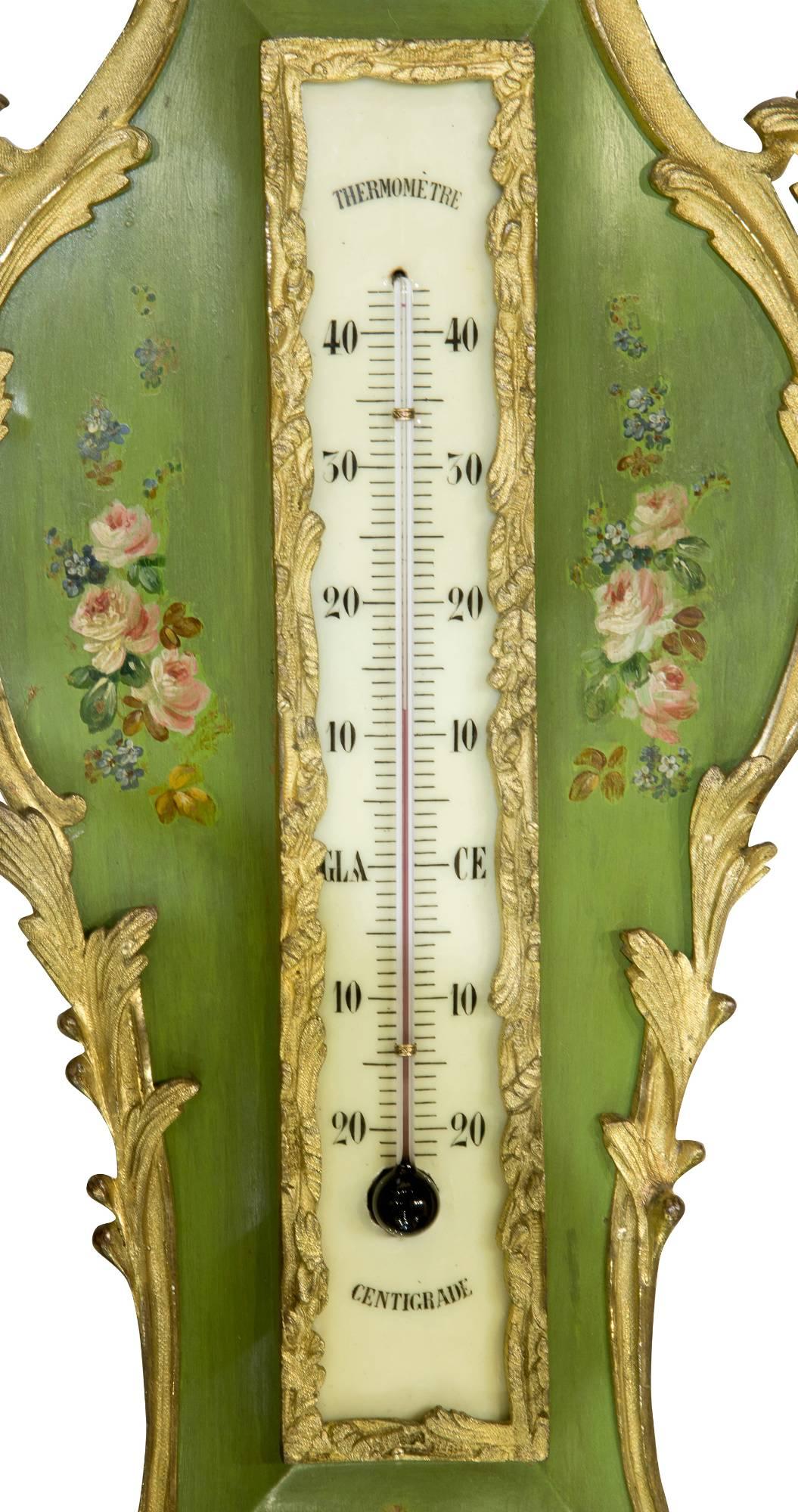 19th Century Louis XV Style French Vernis Martin Aneroid Barometer For Sale