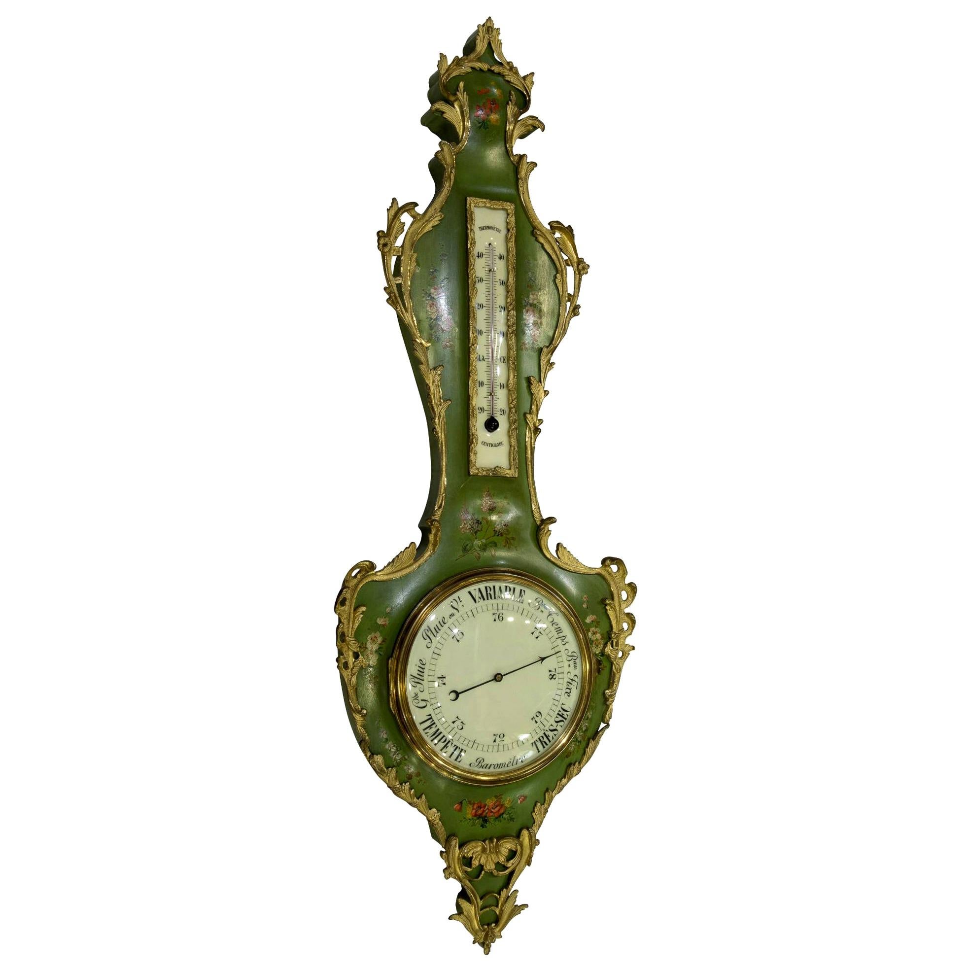 Louis XV Style French Vernis Martin Aneroid Barometer For Sale