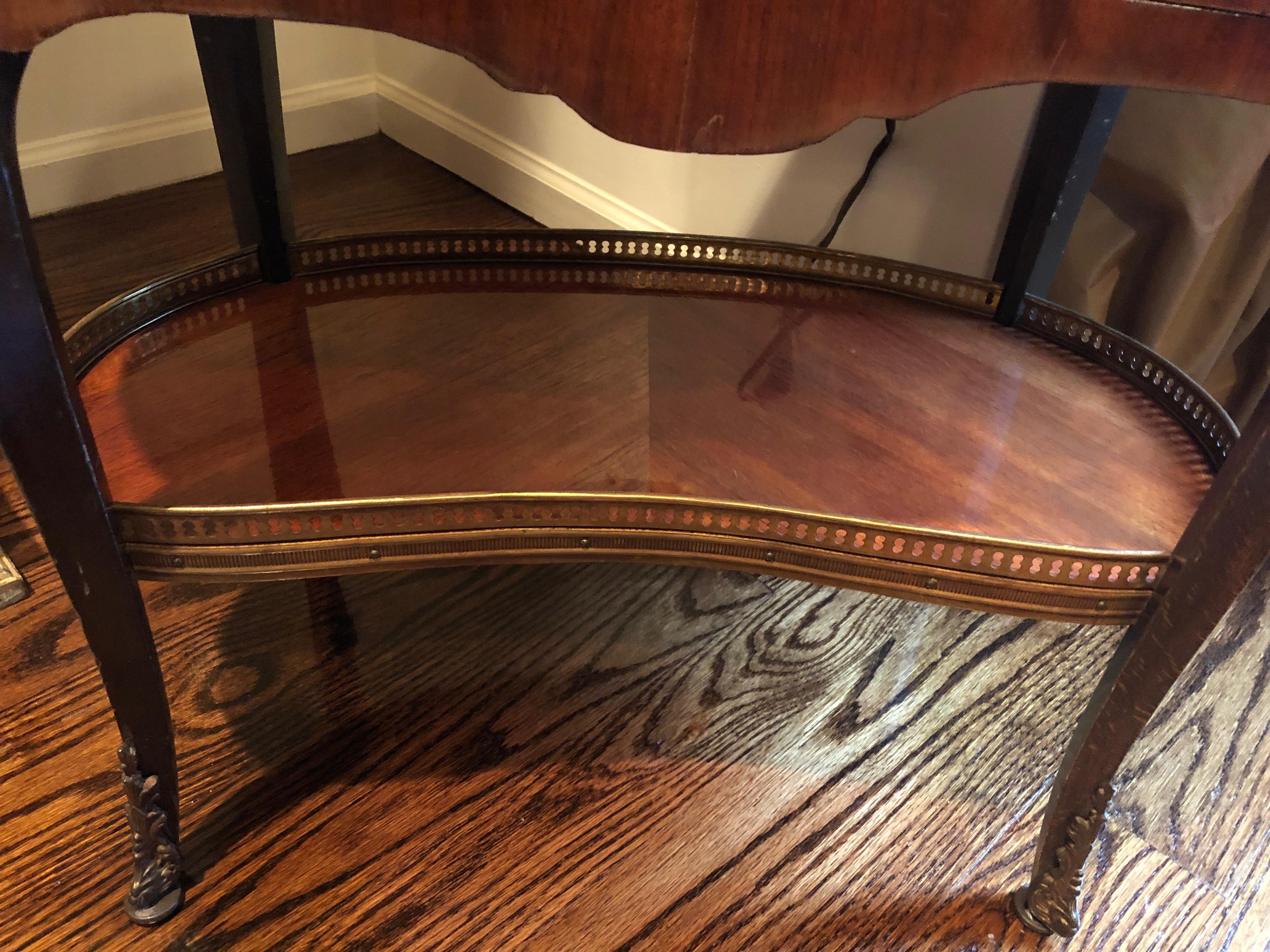 French Louis XV Style Fruitwood and Marble Kidney Shaped Side Table