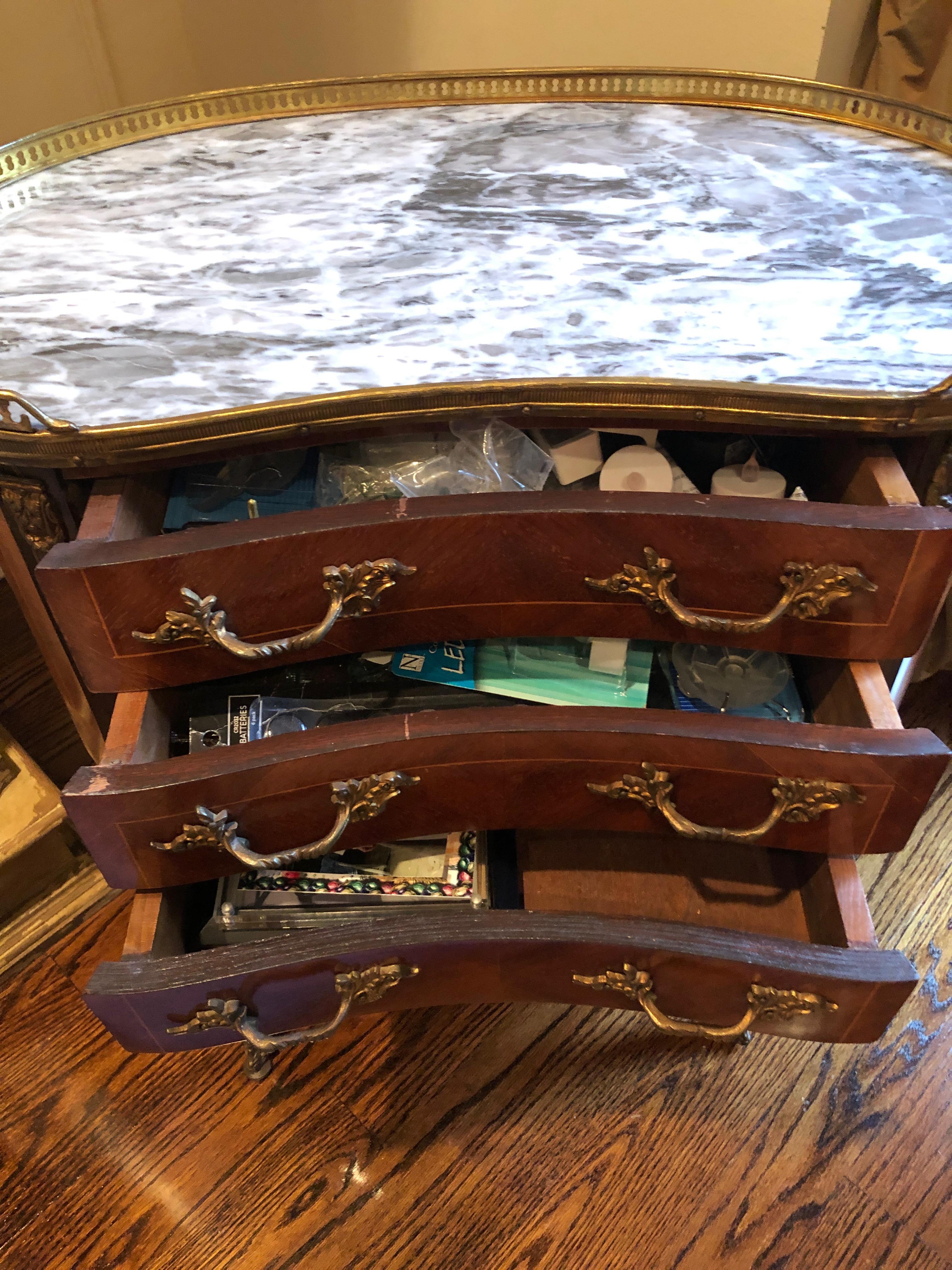 Louis XV Style Fruitwood and Marble Kidney Shaped Side Table 1