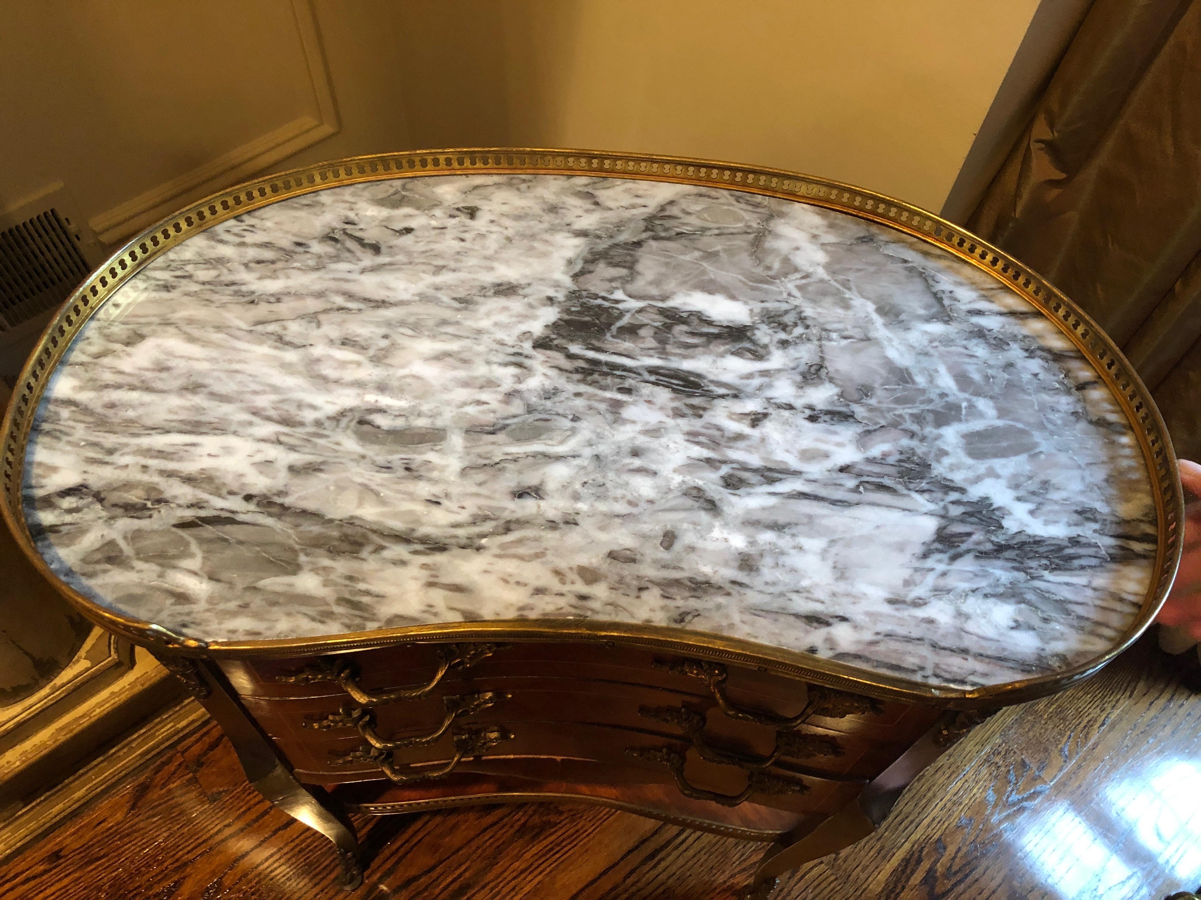 Louis XV Style Fruitwood and Marble Kidney Shaped Side Table 3