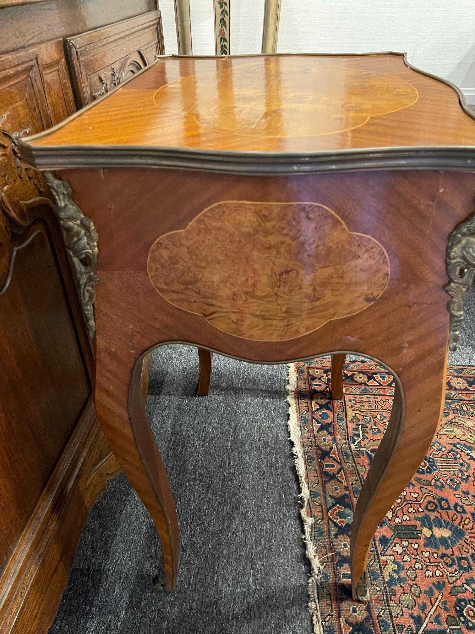 Louis XV Style Fruitwood and Marquetry Side Table, Late 19th Century For Sale 1