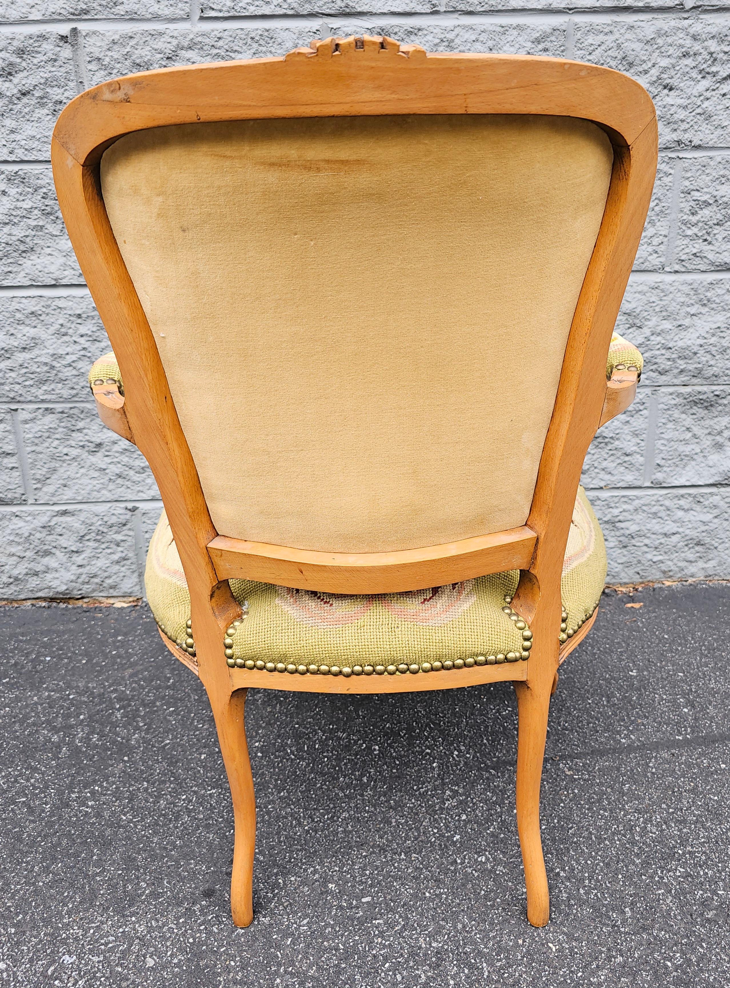 Louis XV Style Fruitwood And Needlepoint Upholstered Fauteuil For Sale 3