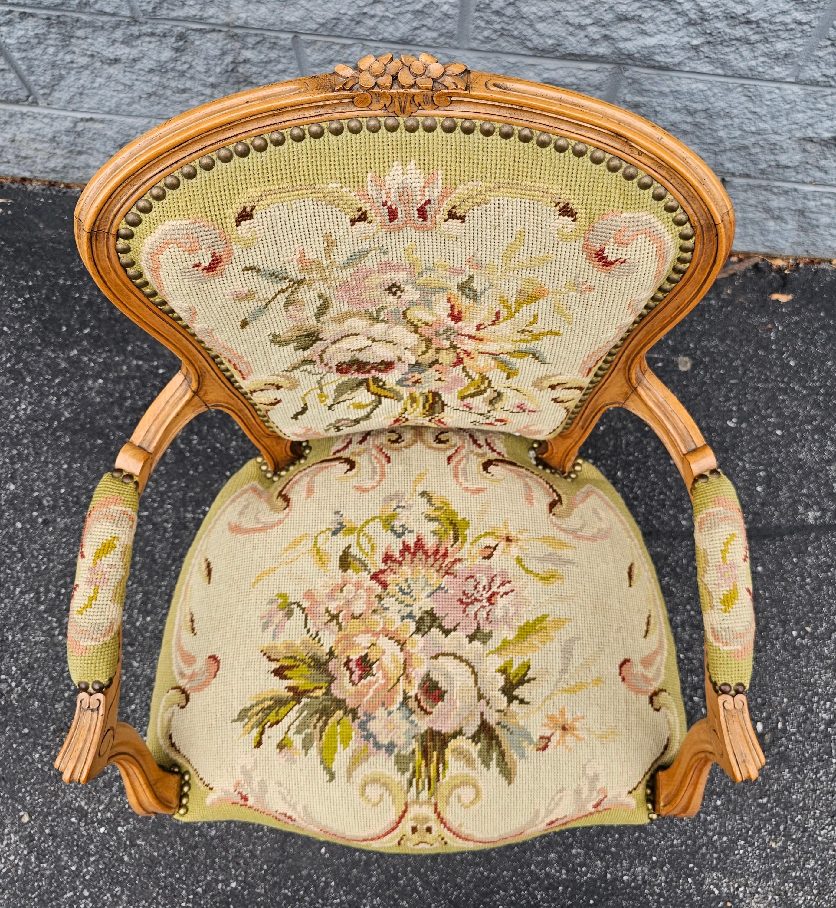 Louis XV Style Fruitwood And Needlepoint Upholstered Fauteuil For Sale 1