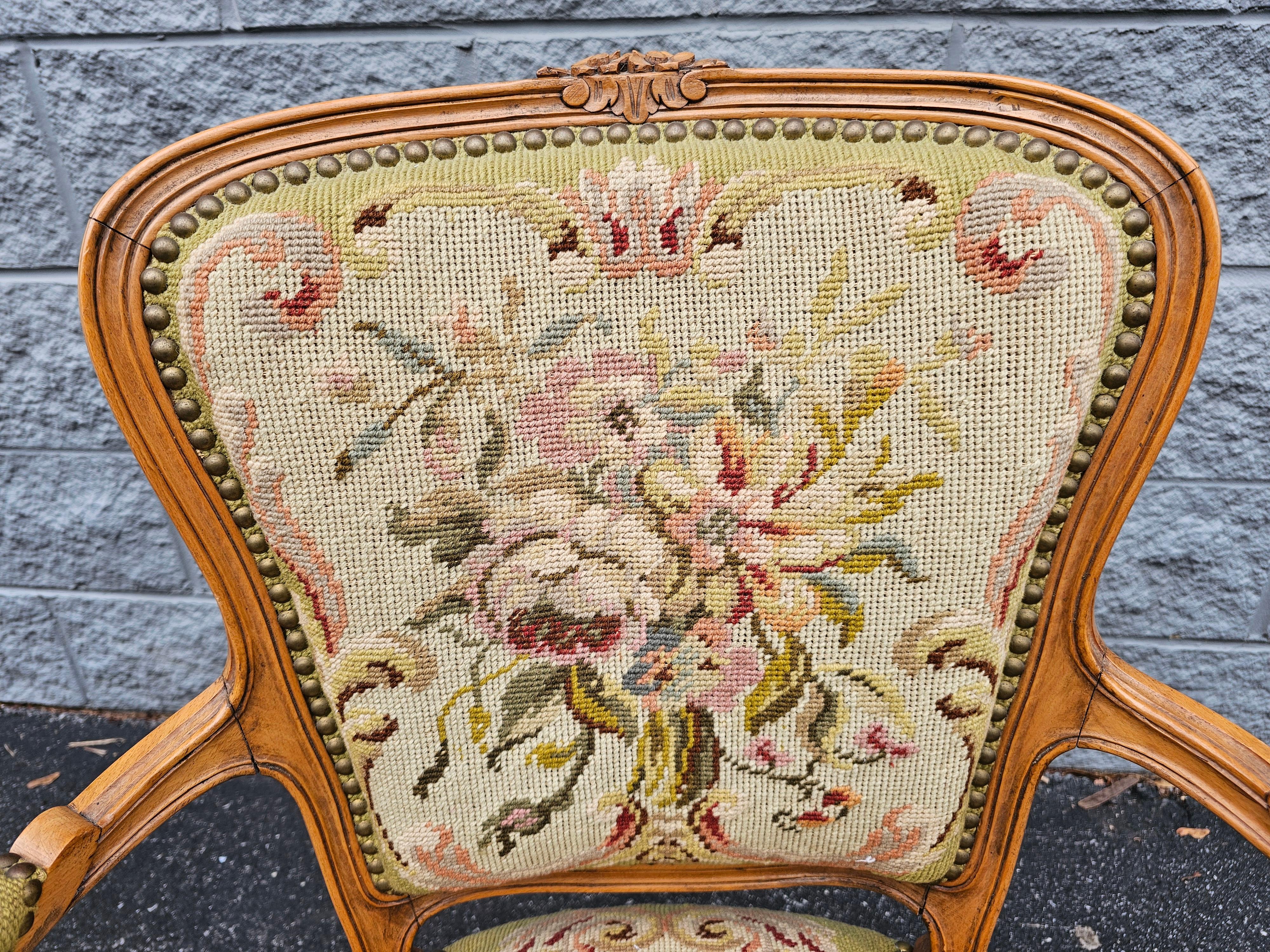 Louis XV Style Fruitwood And Needlepoint Upholstered Fauteuil For Sale 2