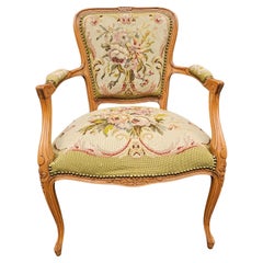 Louis XV Style Fruitwood And Needlepoint Upholstered Fauteuil
