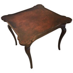 Retro Louis XV Style Game Table with Leather Top