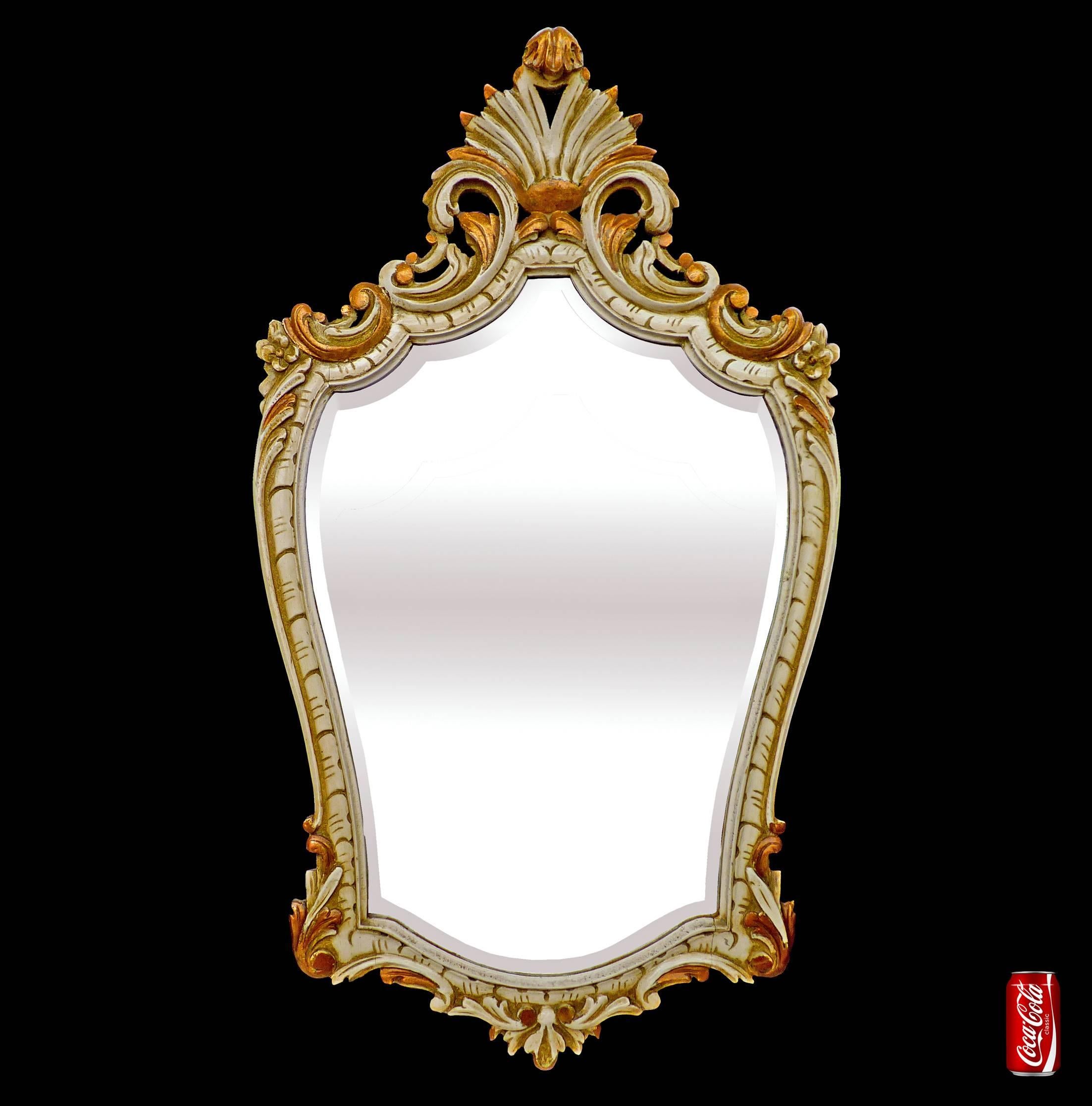 Beveled Louis XV Style Gilded and Painted Wood Mirror For Sale
