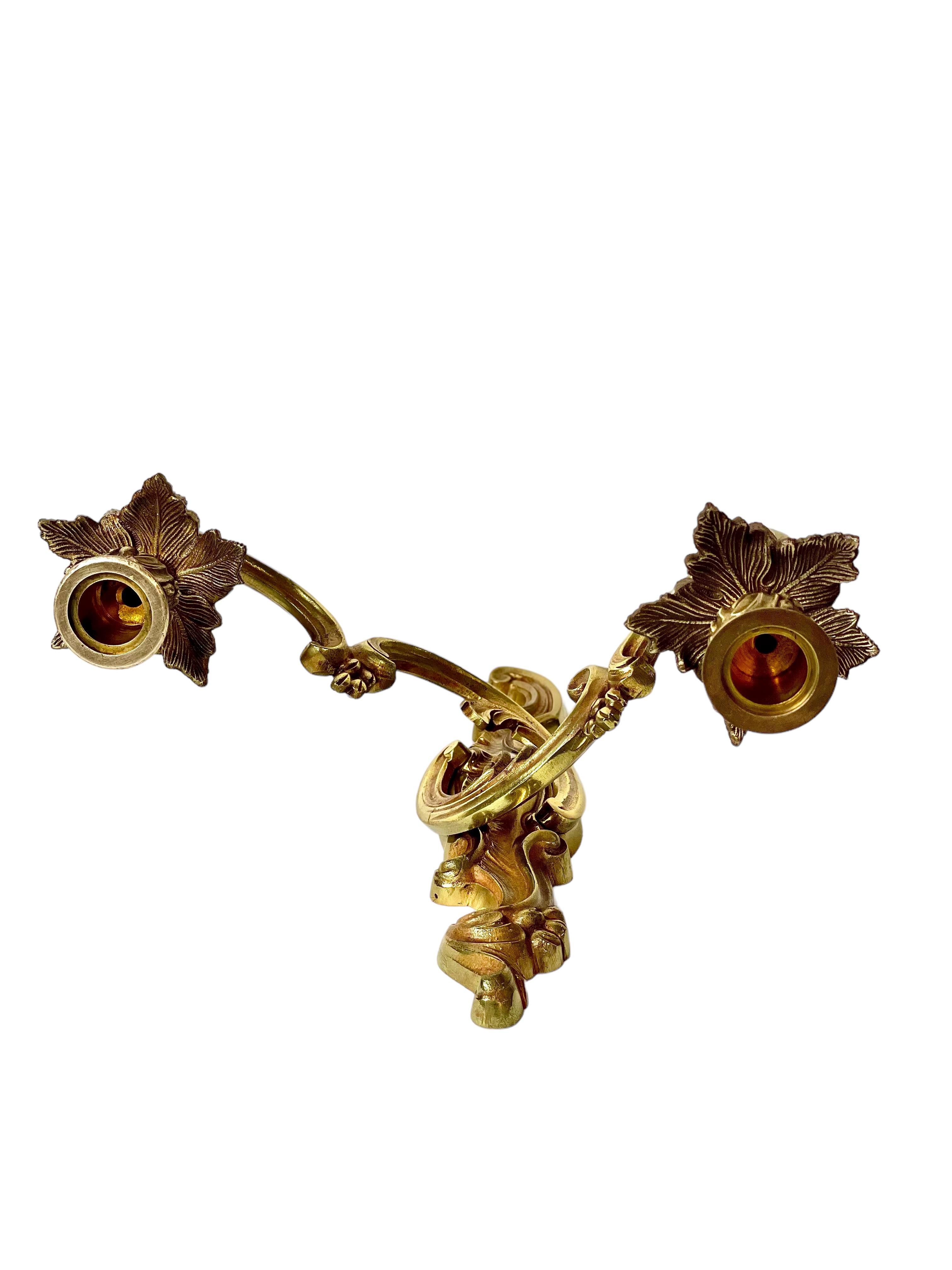 20th Century Louis XV Style Gilded Bronze Candle Wall Sconces For Sale