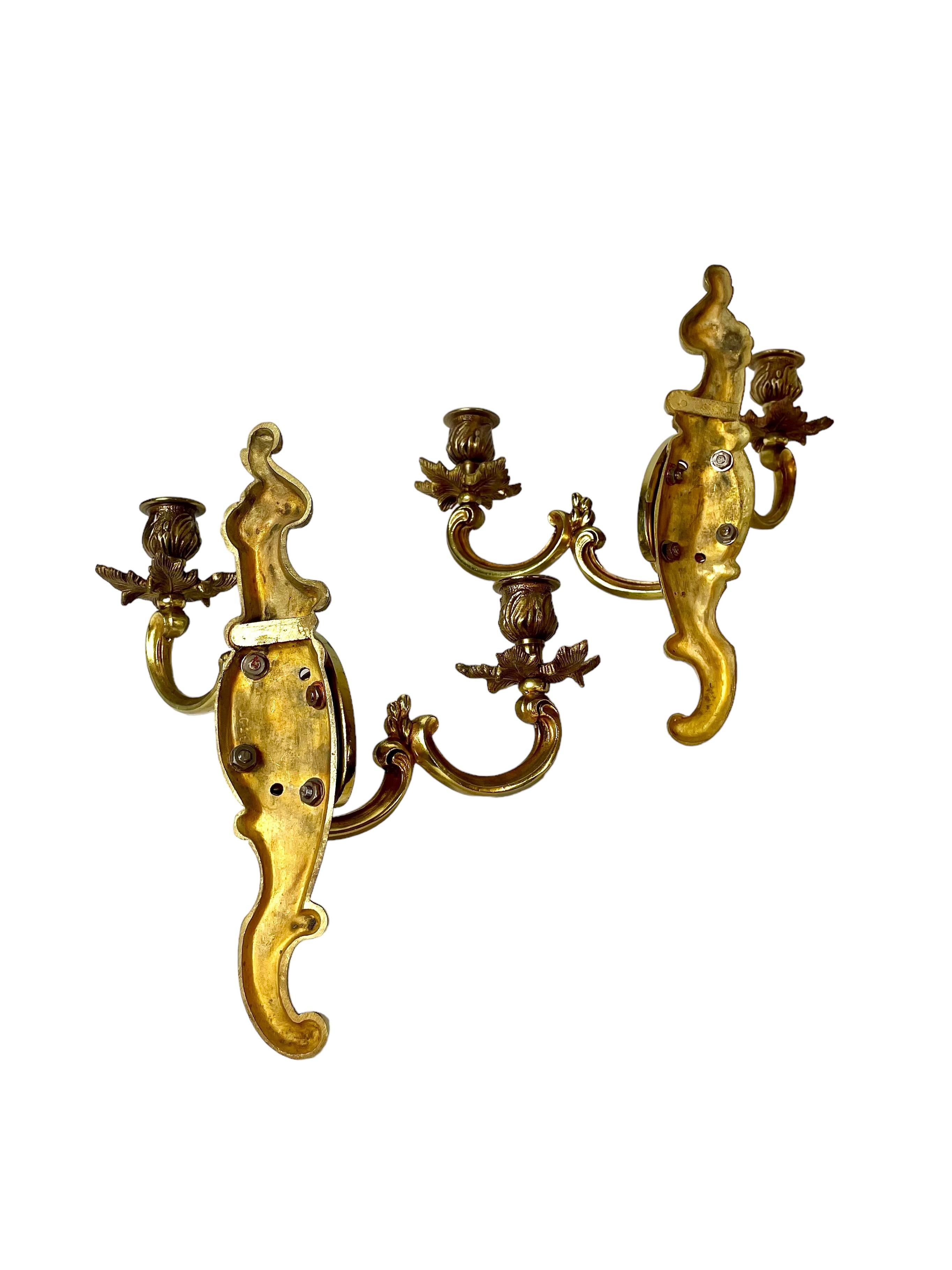 Louis XV Style Gilded Bronze Candle Wall Sconces For Sale 1