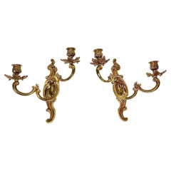 Antique Louis XV Style Gilded Bronze Candle Wall Sconces