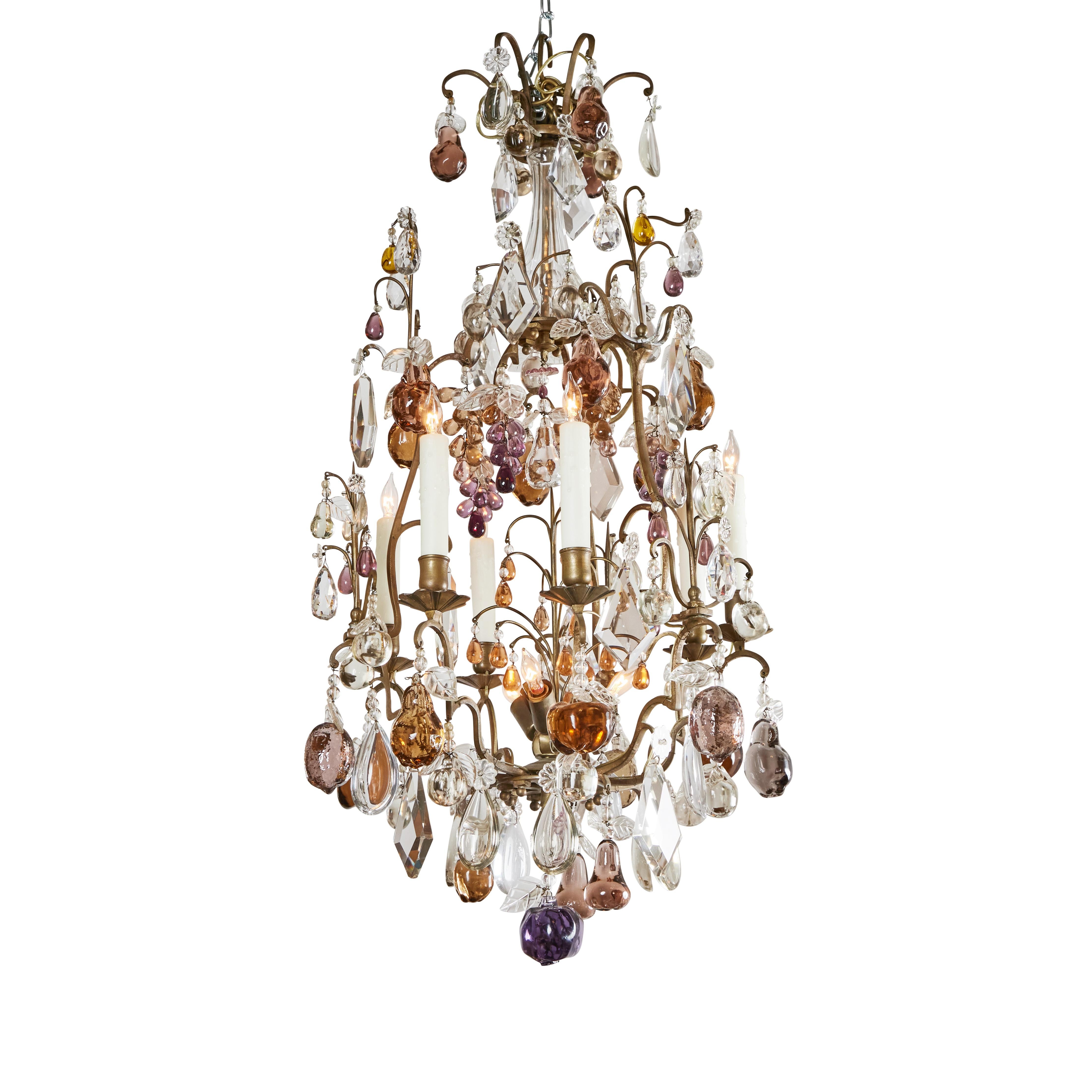 French Louis XV Style Gilded Bronze, Crystal and Glass Chandelier For Sale