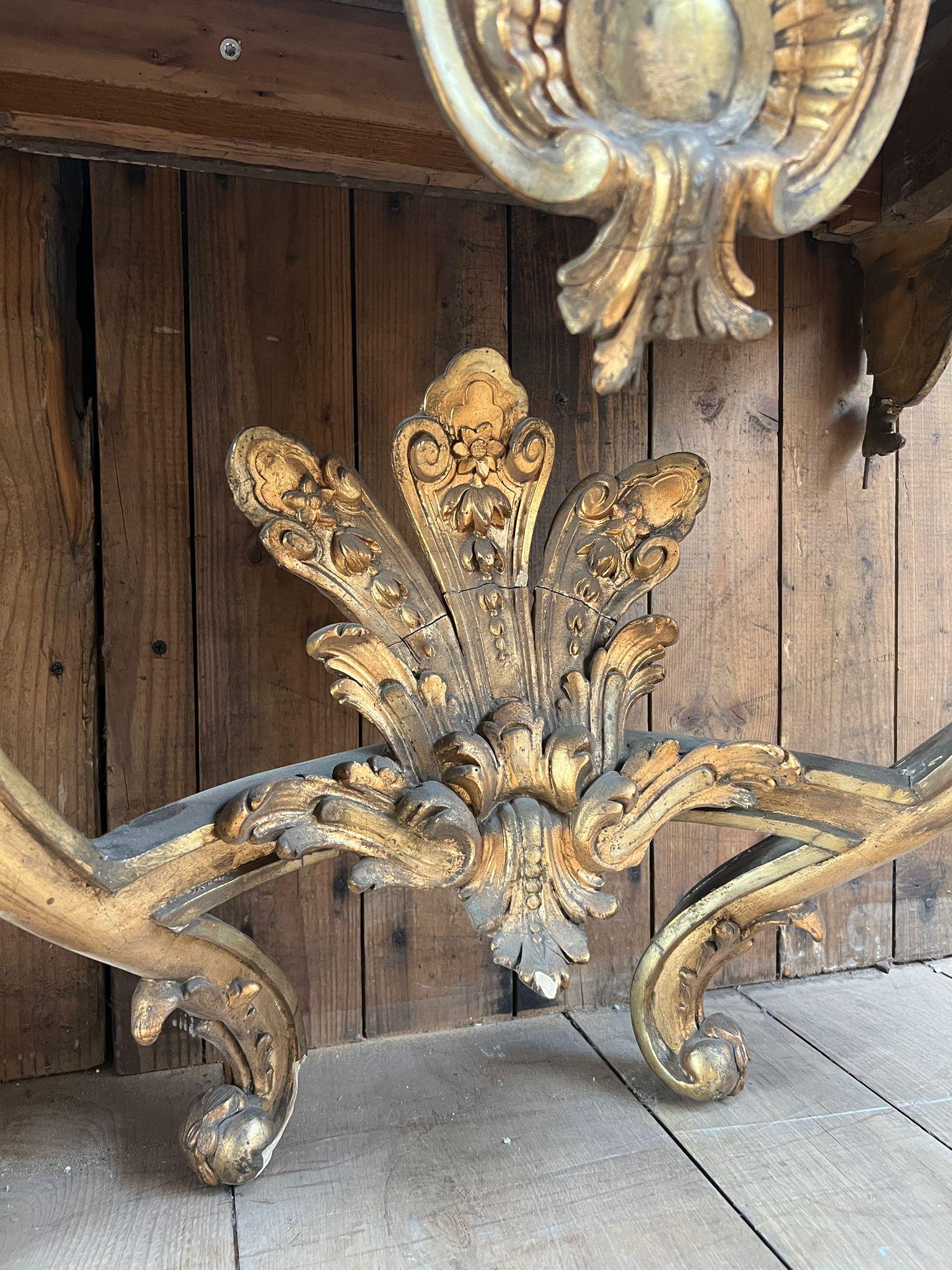 Louis XV-Style Gilded Console Table with Marble Top For Sale 4