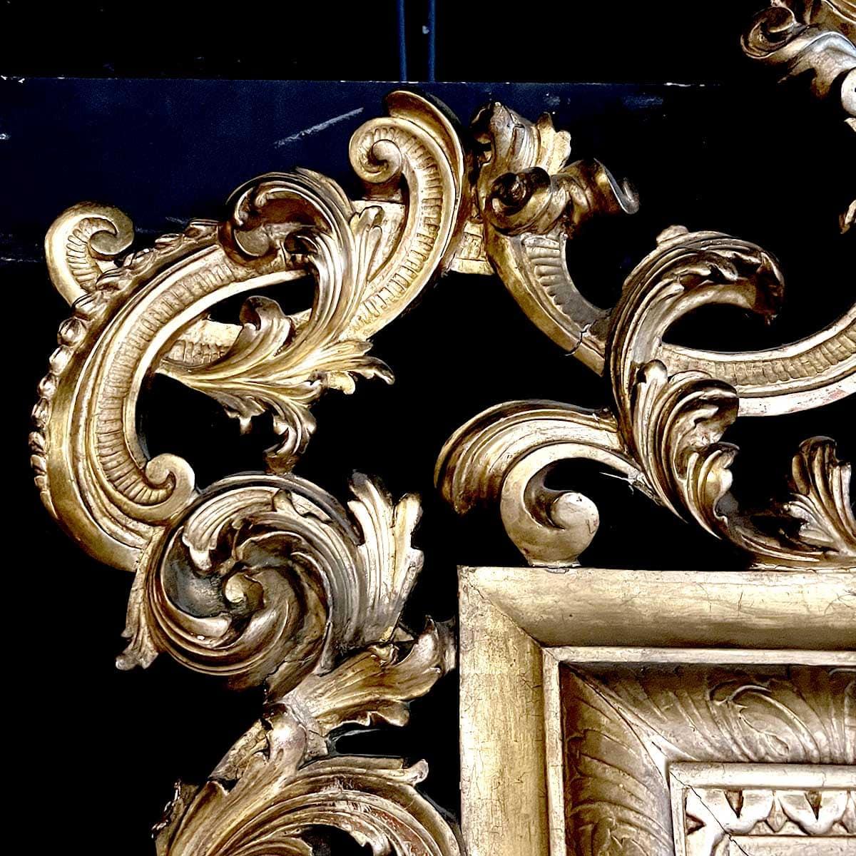 Louis XV Style Gilded Wood and Stucco Rocaille Mirror For Sale 2