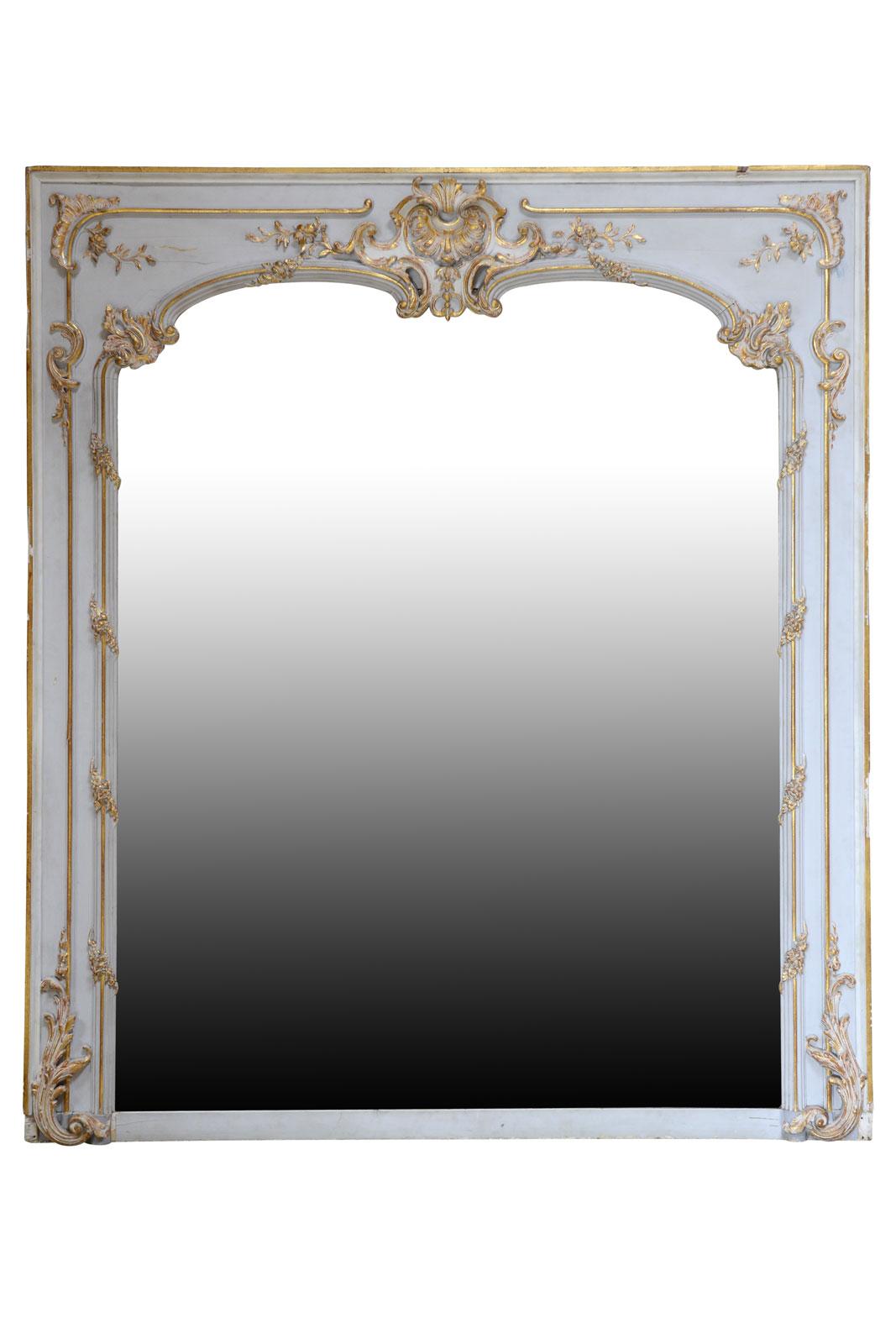 Gilt Louis XV Style Gilded Wood and White Rechampi Mirror, 19th Century For Sale