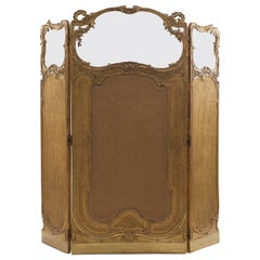 Paravent à 3 volets doré de style Louis XV avec plateau en verre