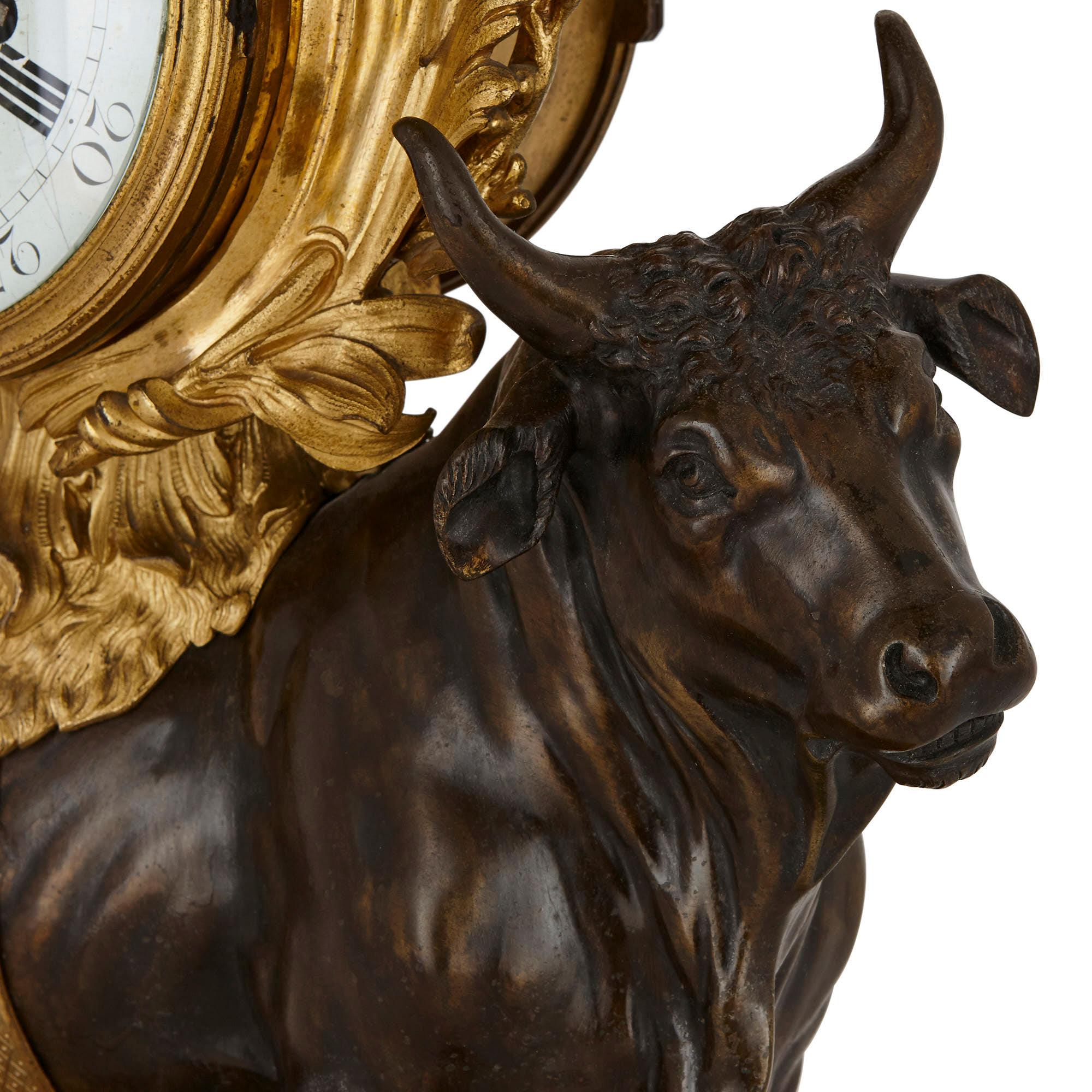 French Louis XV Style Gilt and Patinated Bronze Mantel Clock by Balthazar For Sale