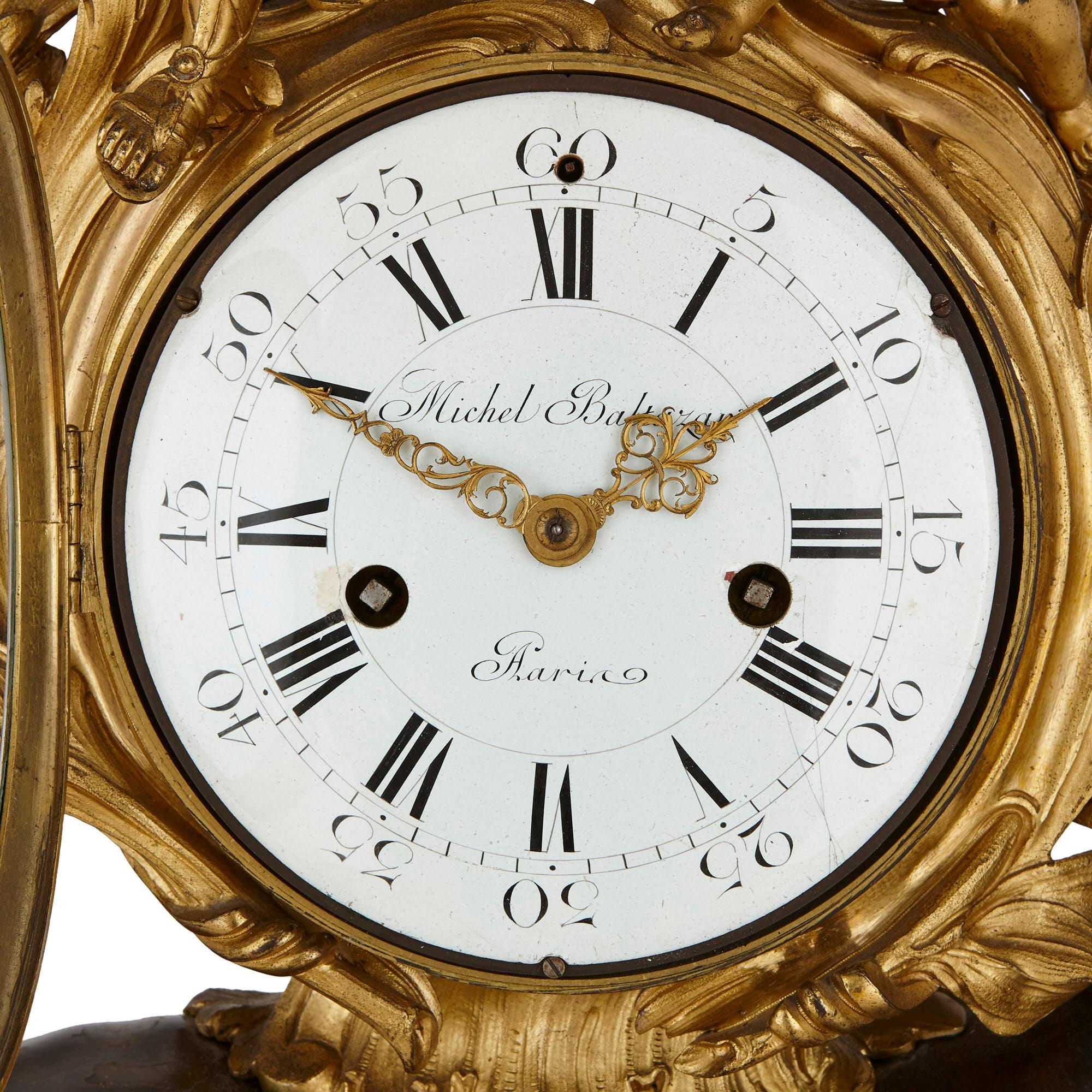 Louis XV Style Gilt and Patinated Bronze Mantel Clock by Balthazar In Good Condition For Sale In London, GB