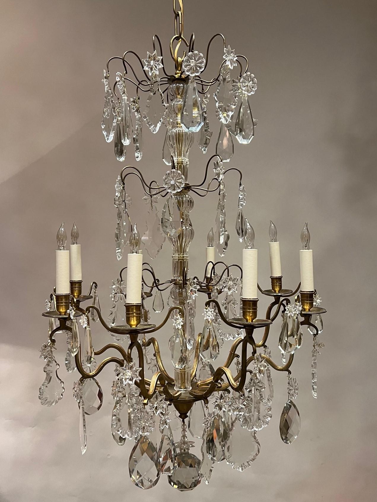 This handmade chandelier is an accurate copy of  a  mid-18th-Century fixture that would have hung in grand chateaus all over France. Today it is perfect for your living room, dining room or anywhere you need an elegant statement. The birdcage frame