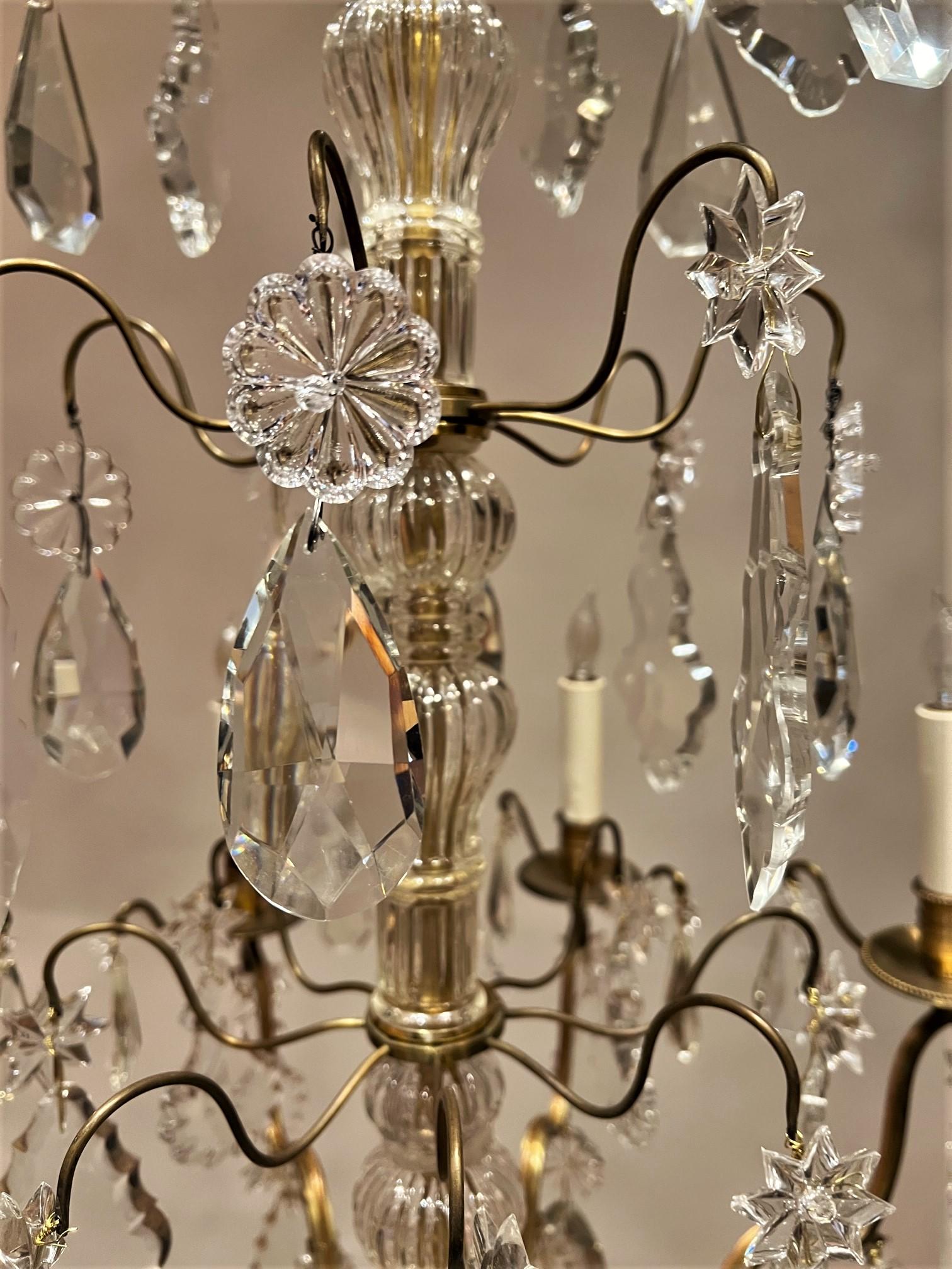 Mid-20th Century Louis XV Style Gilt Brass & Crystal 8-Light Chandelier, France, Circa:1935 For Sale