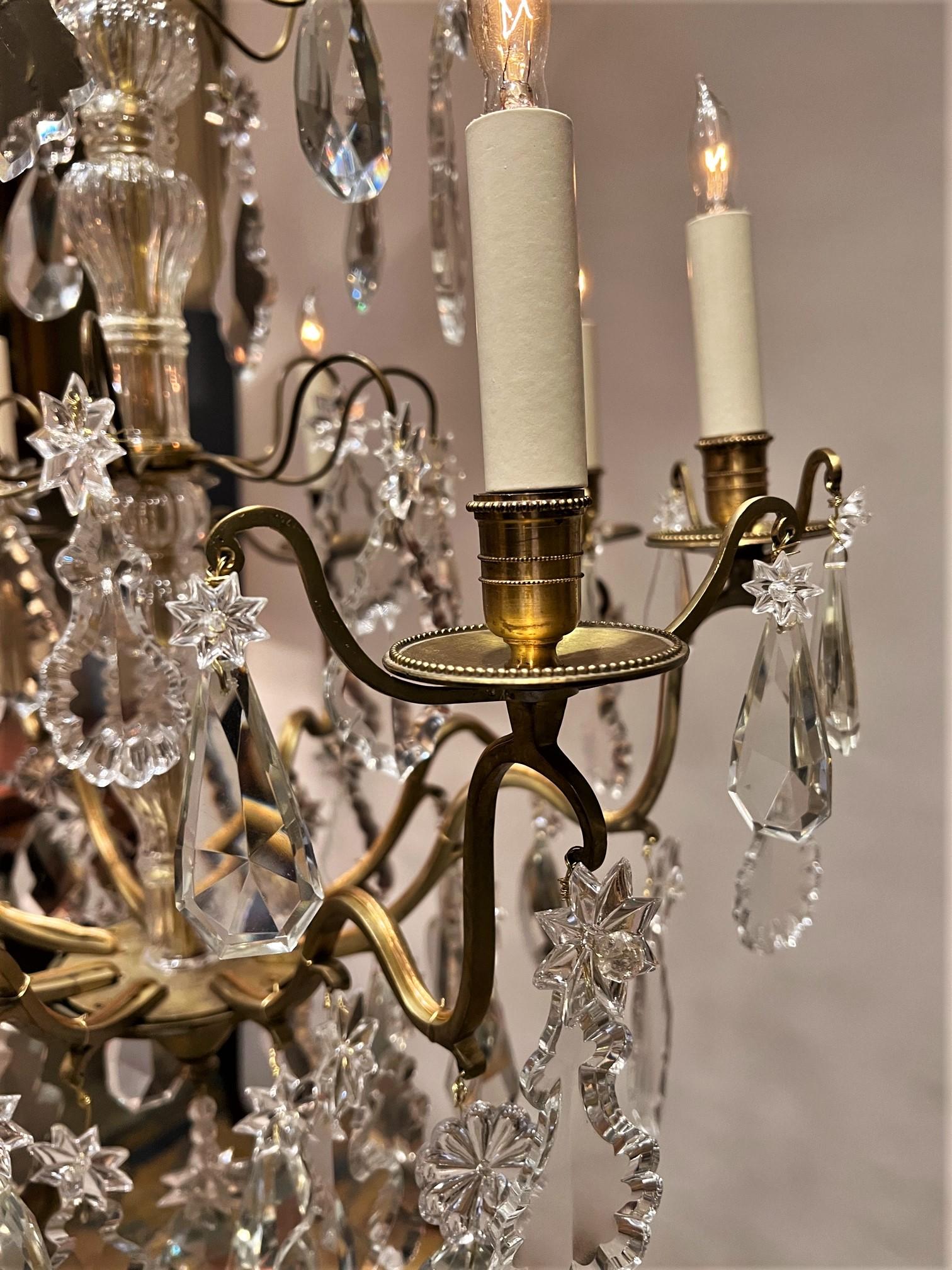 Louis XV Style Gilt Brass & Crystal 8-Light Chandelier, France, Circa:1935 For Sale 2