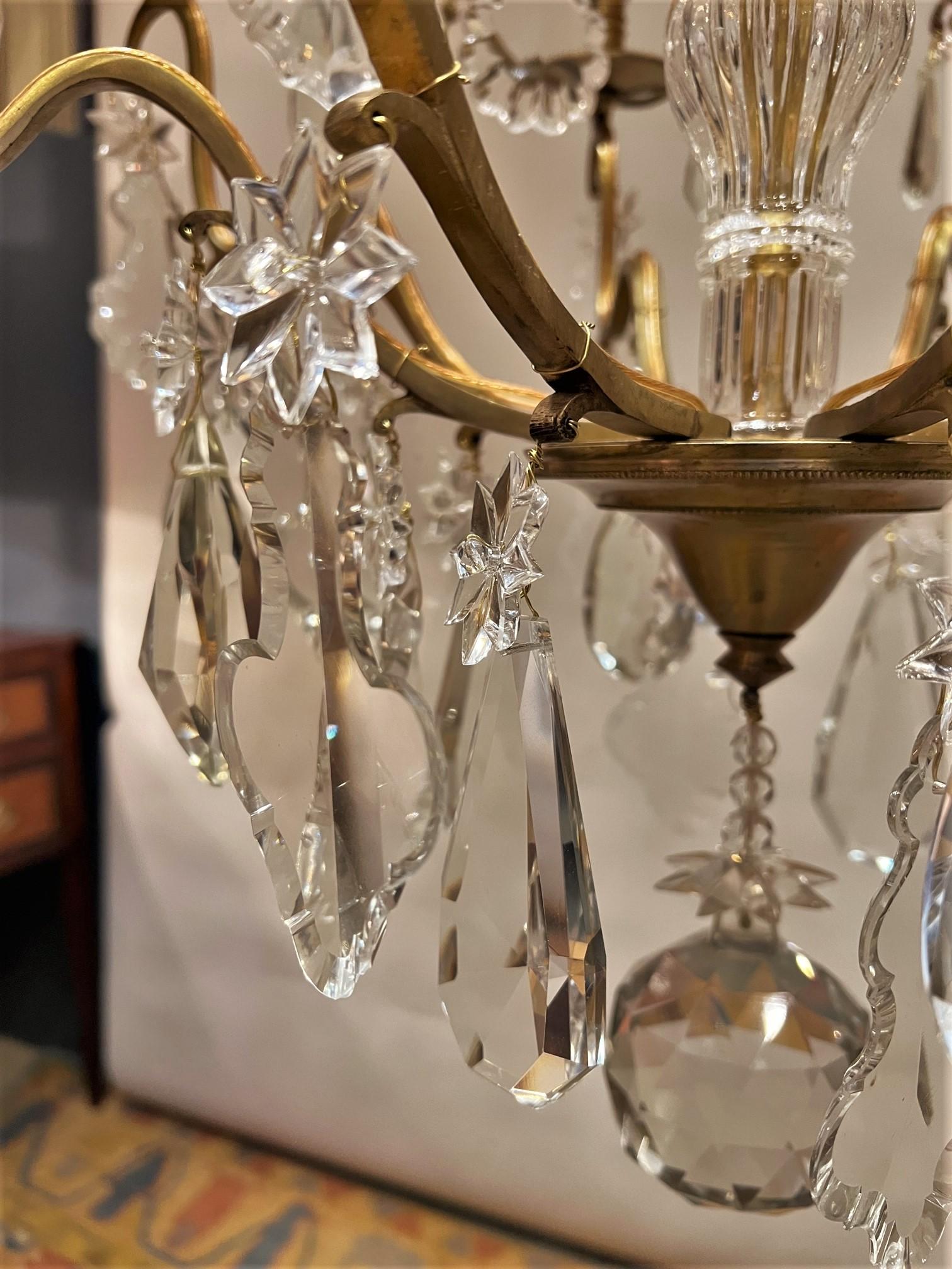 Louis XV Style Gilt Brass & Crystal 8-Light Chandelier, France, Circa:1935 For Sale 3