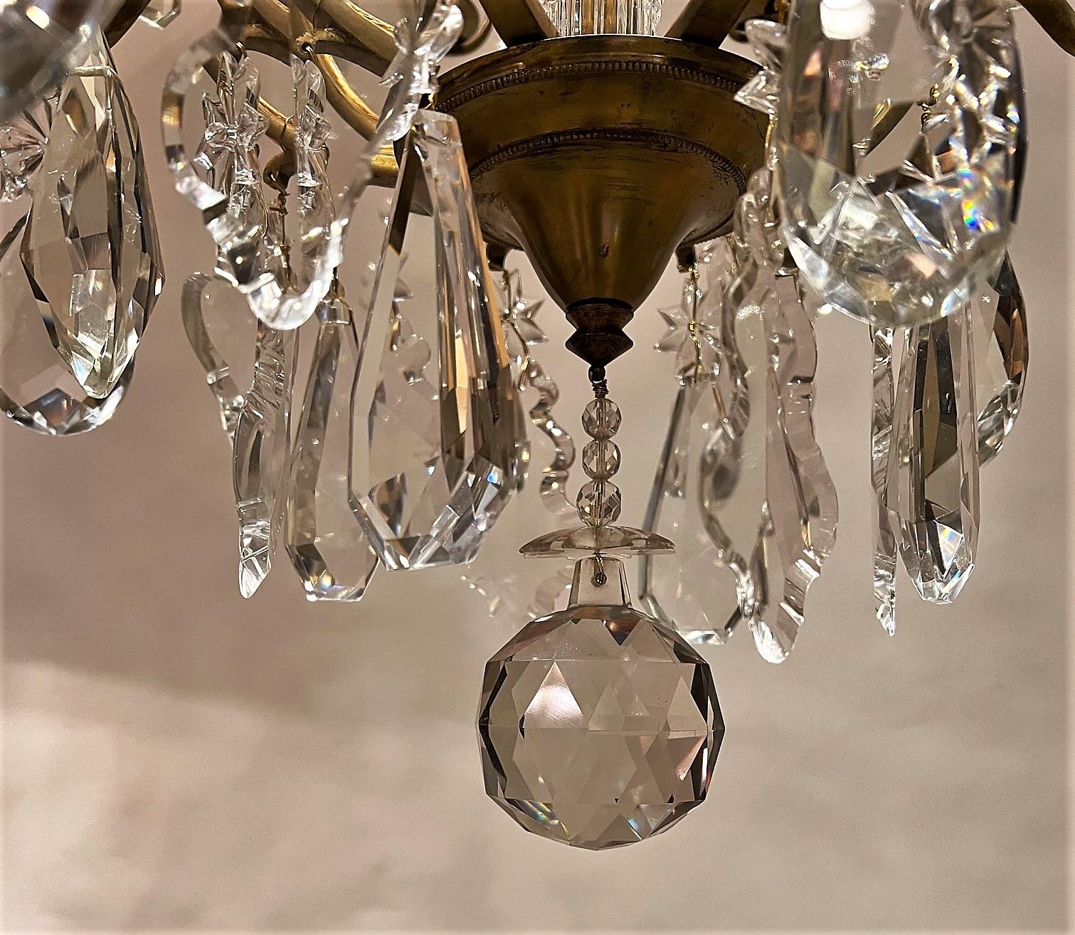 Louis XV Style Gilt Brass & Crystal 8-Light Chandelier, France, Circa:1935 For Sale 4