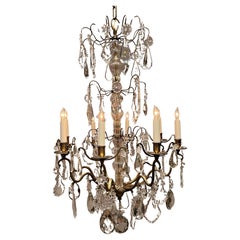 Louis XV Style Gilt Brass 
Crystal 8-Light Chandelier, France, Circa:1935