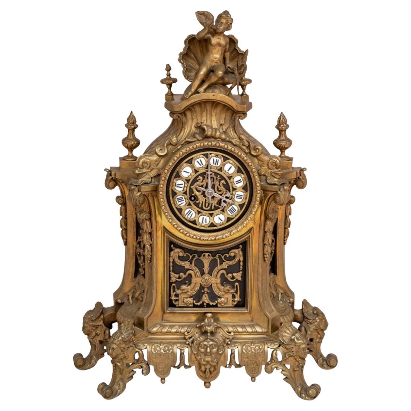 Louis XV Style Gilt Brass Mantel Clock