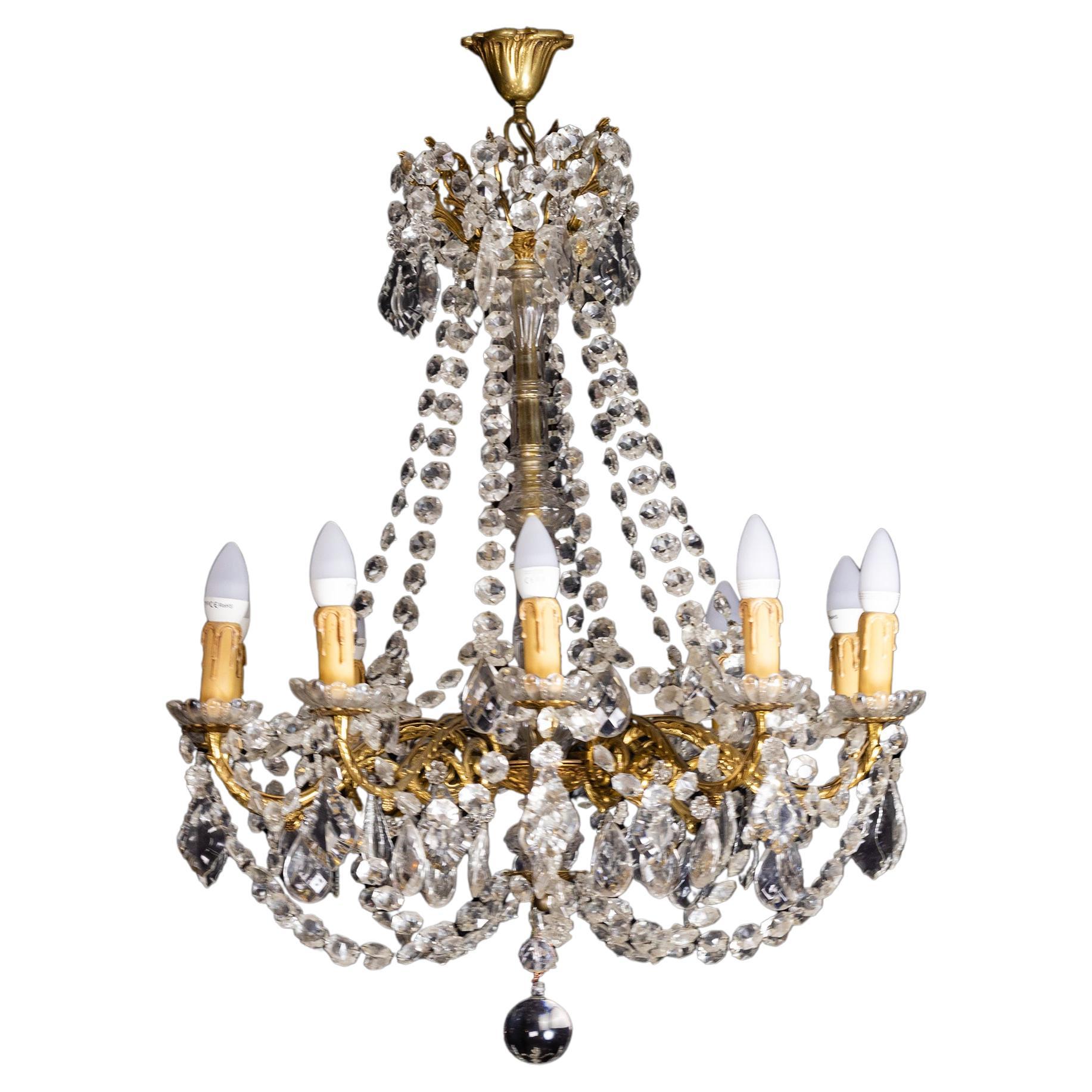 Araña de 10 brazos de bronce dorado estilo Luis XV, Siglo XX en venta