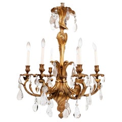 Louis XV Style Gilt Bronze 6-Light Chandelier with Rock Crystals