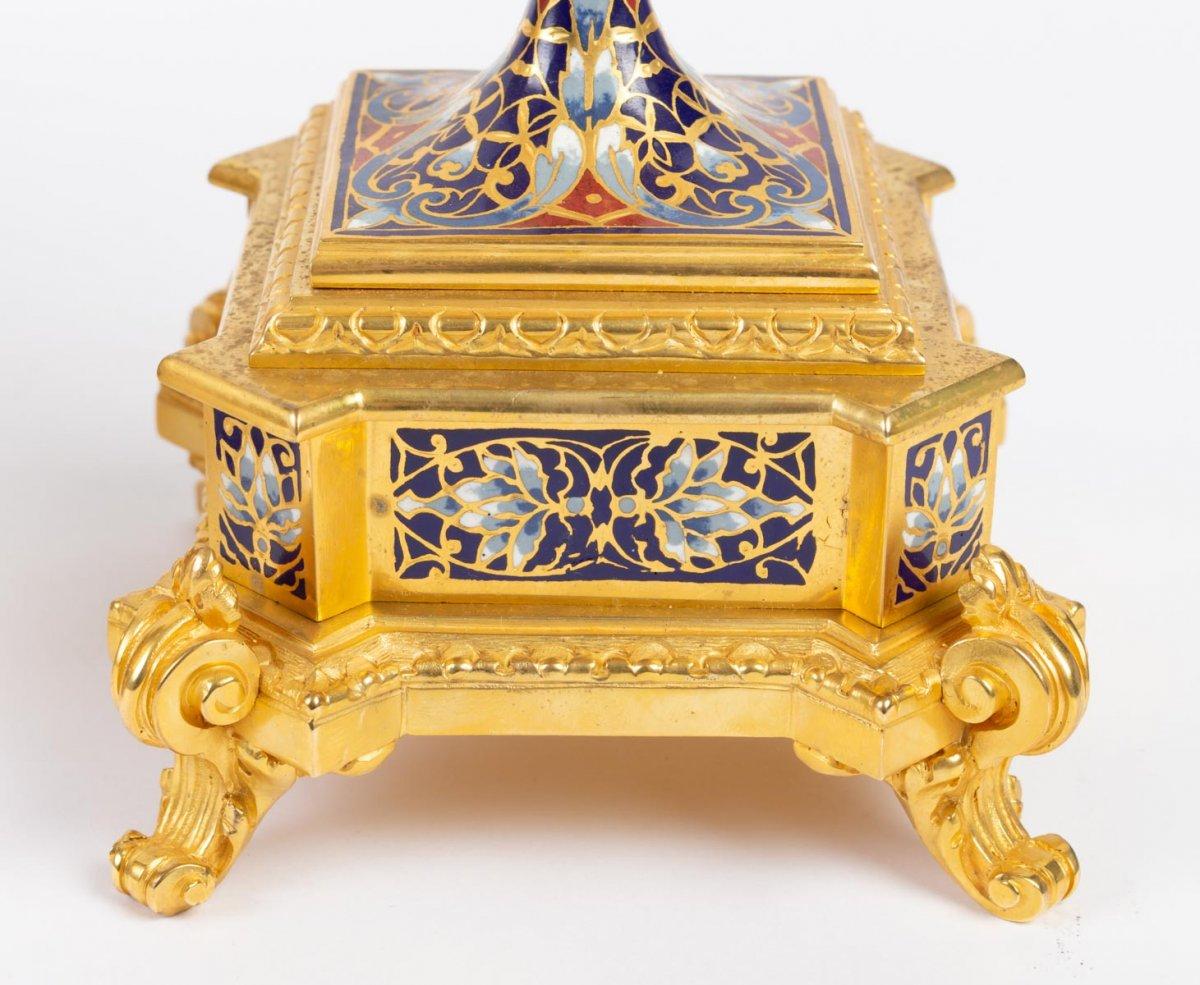 Louis XV Style Gilt Bronze and Cloisonné Enamel Mantel Set 2