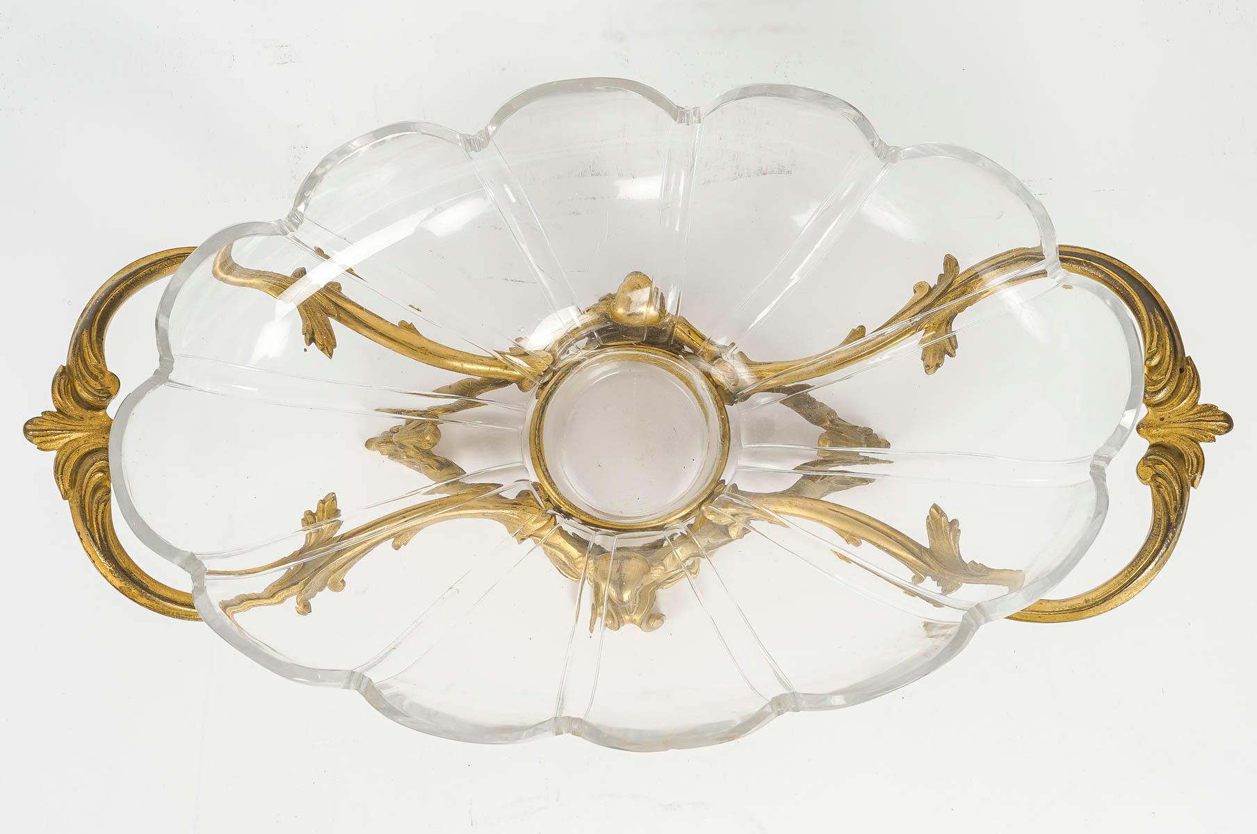 19th Century Louis XV Style Gilt Bronze and Crystal Bowl, Napoleon III Period. For Sale