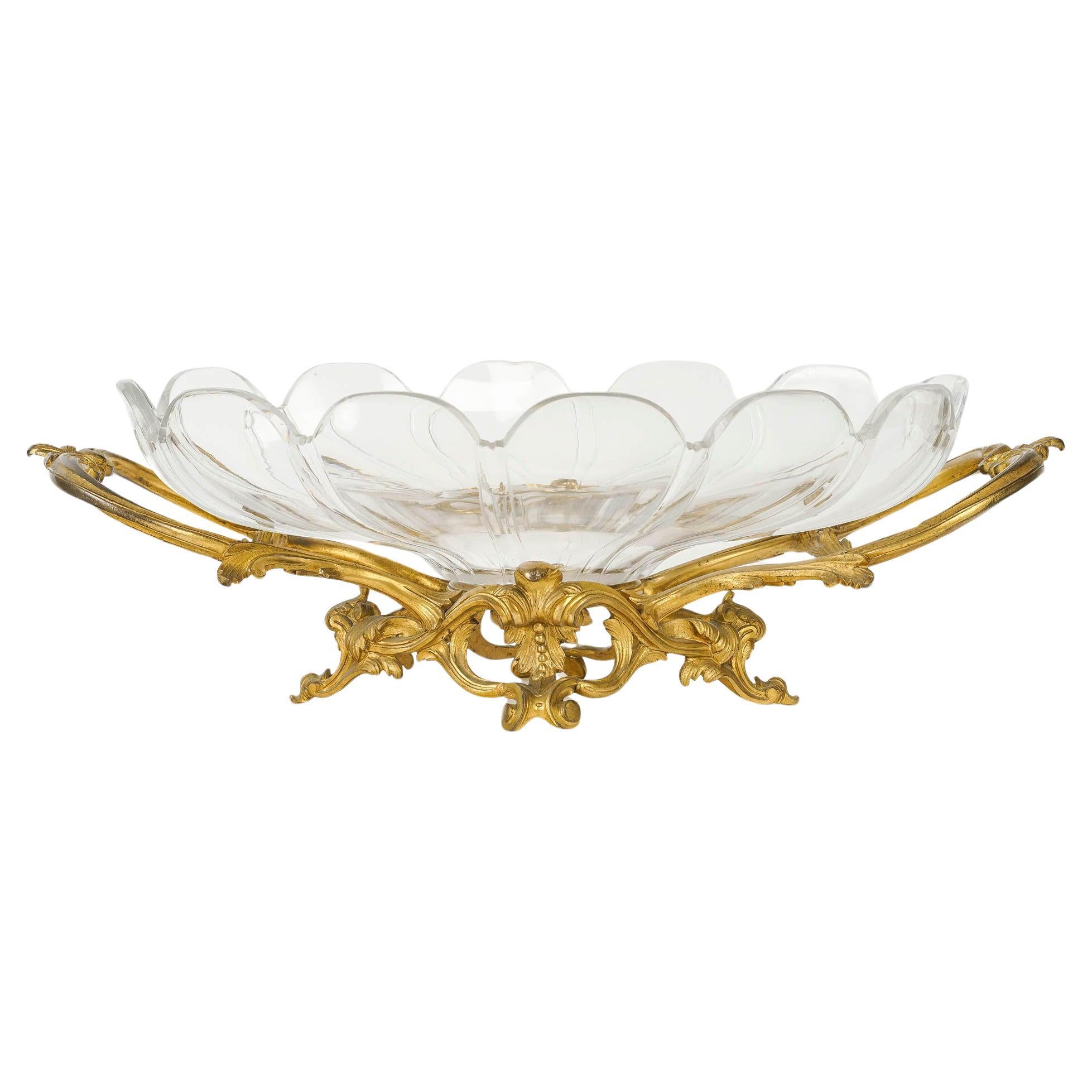 Louis XV Style Gilt Bronze and Crystal Bowl, Napoleon III Period. For Sale