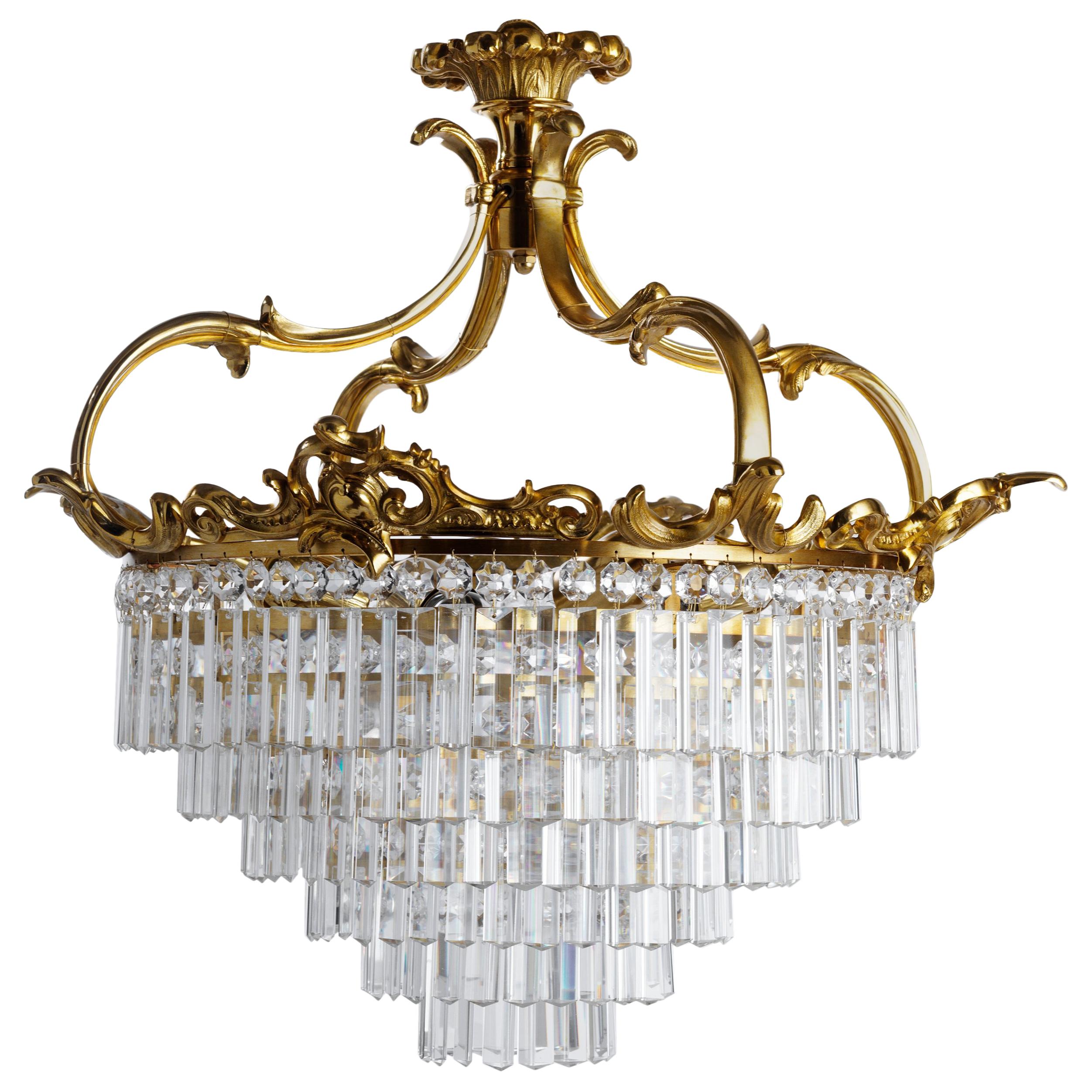 Louis XV Style Gilt Bronze and Crystal Ceiling Light by Gherardo Degli Albizzi  For Sale