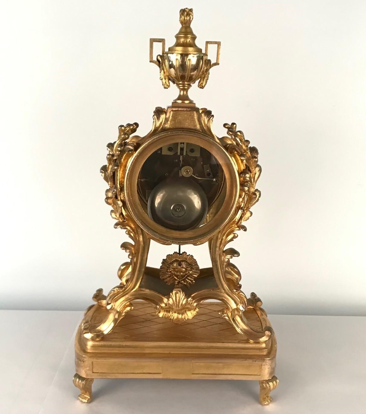 Louis XV Style Gilt Bronze and Crystal Mantel Clock Garniture For Sale 1