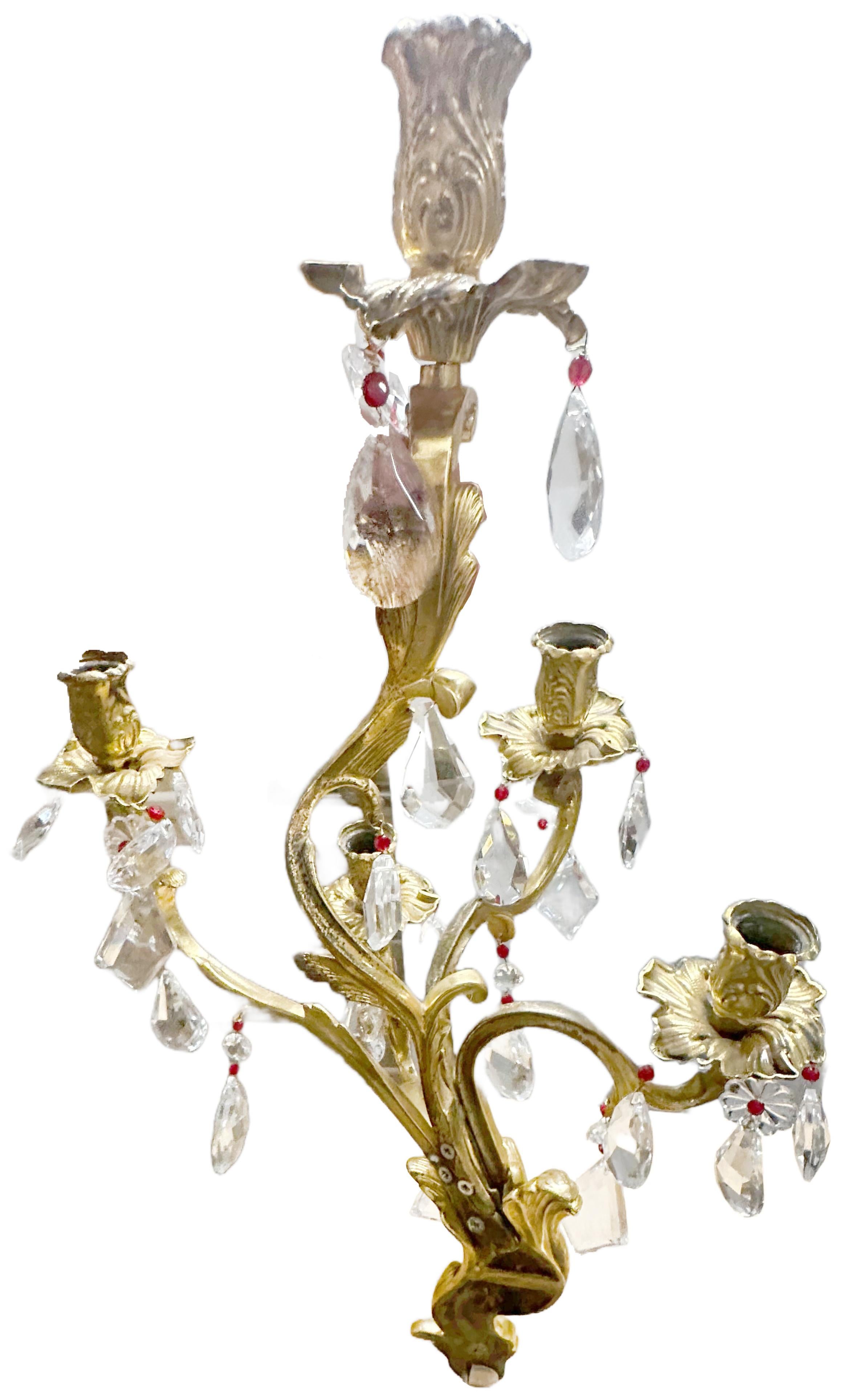 Lámpara de bronce dorado y cristal estilo Luis XV Francés en venta