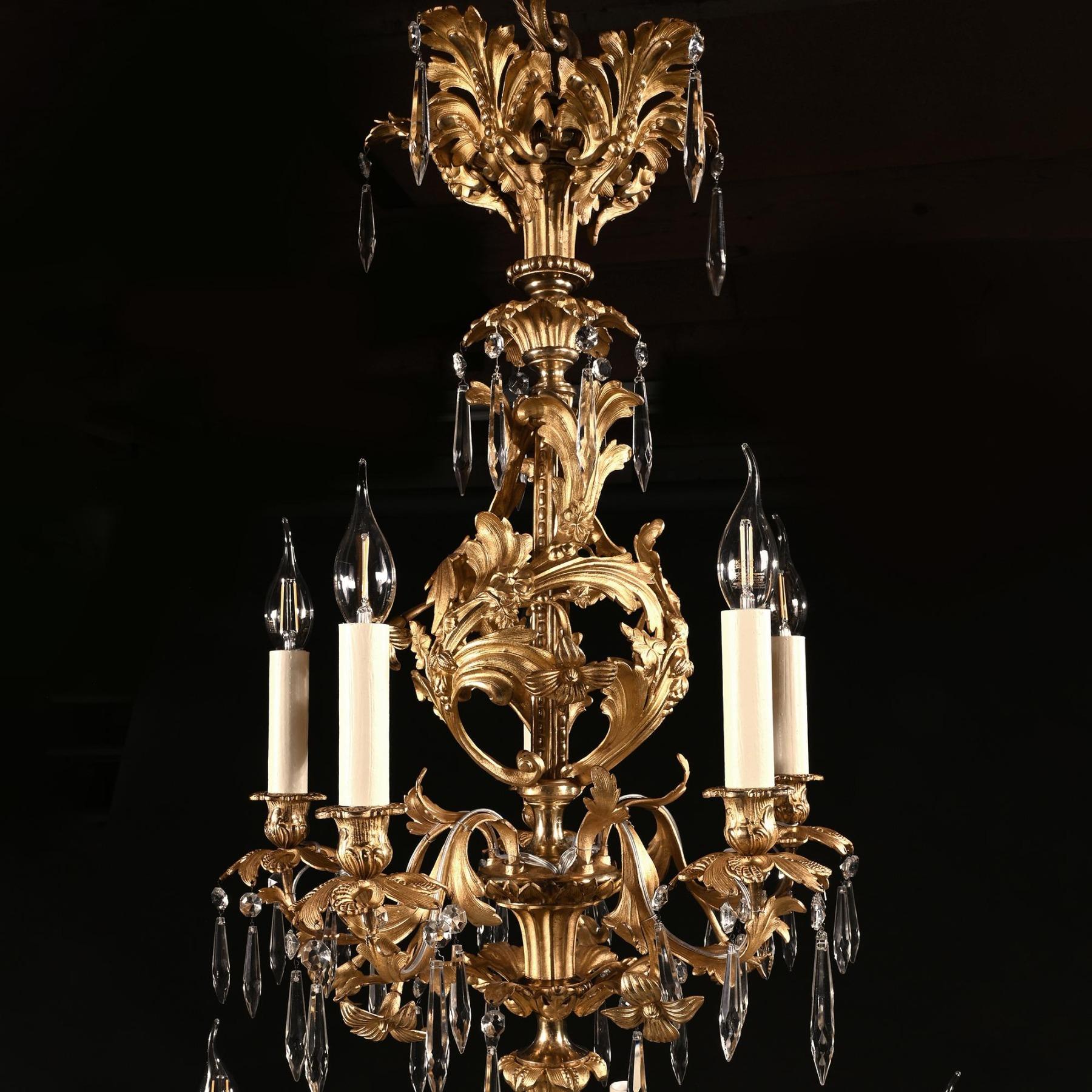 19th Century Louis XV Style Gilt Bronze and Cut Glass Twenty-Five Light Chandelier For Sale