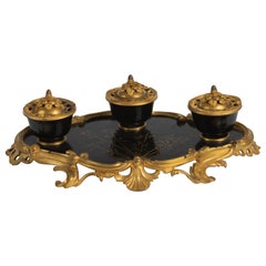 Louis XV Style Gilt Bronze and Lacquer Inkstand