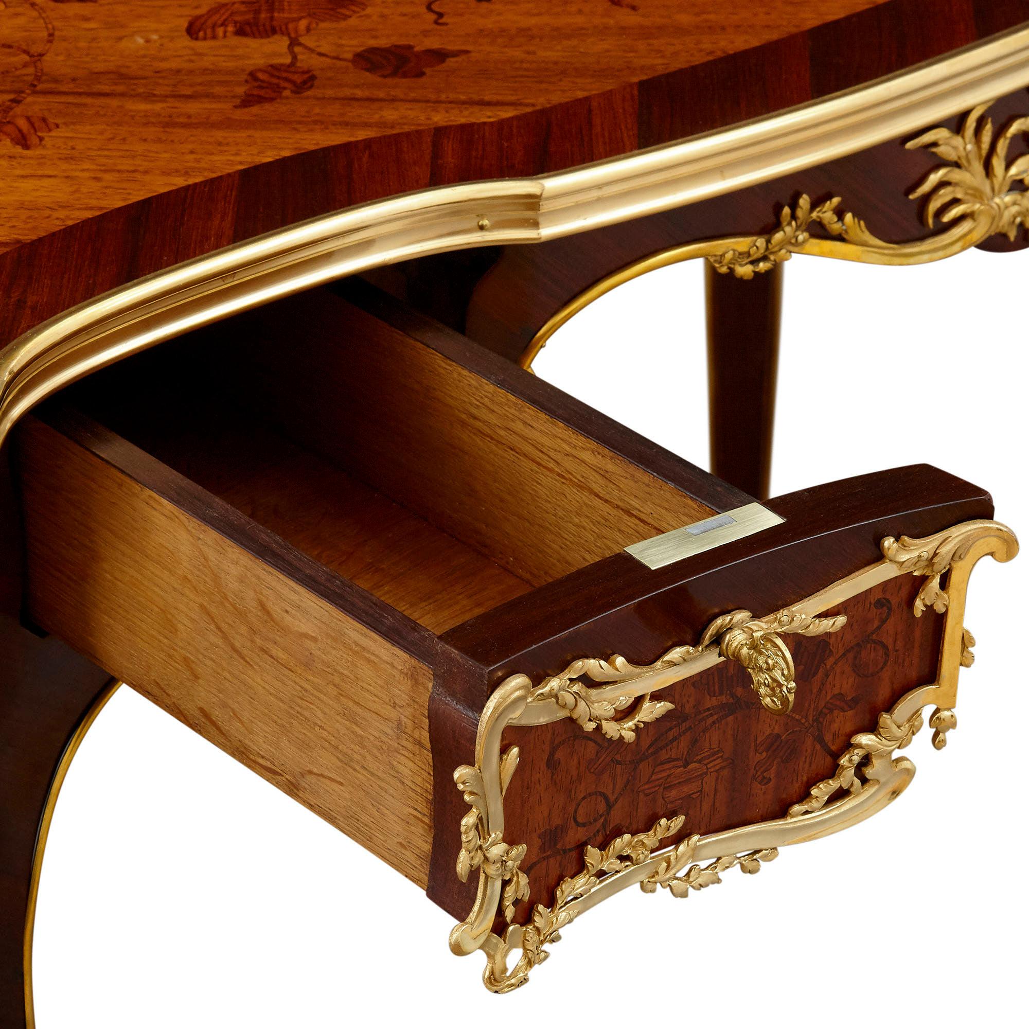 19th Century Louis XV Style Gilt Bronze and Marquetry Desk Attributed to Zwiener For Sale