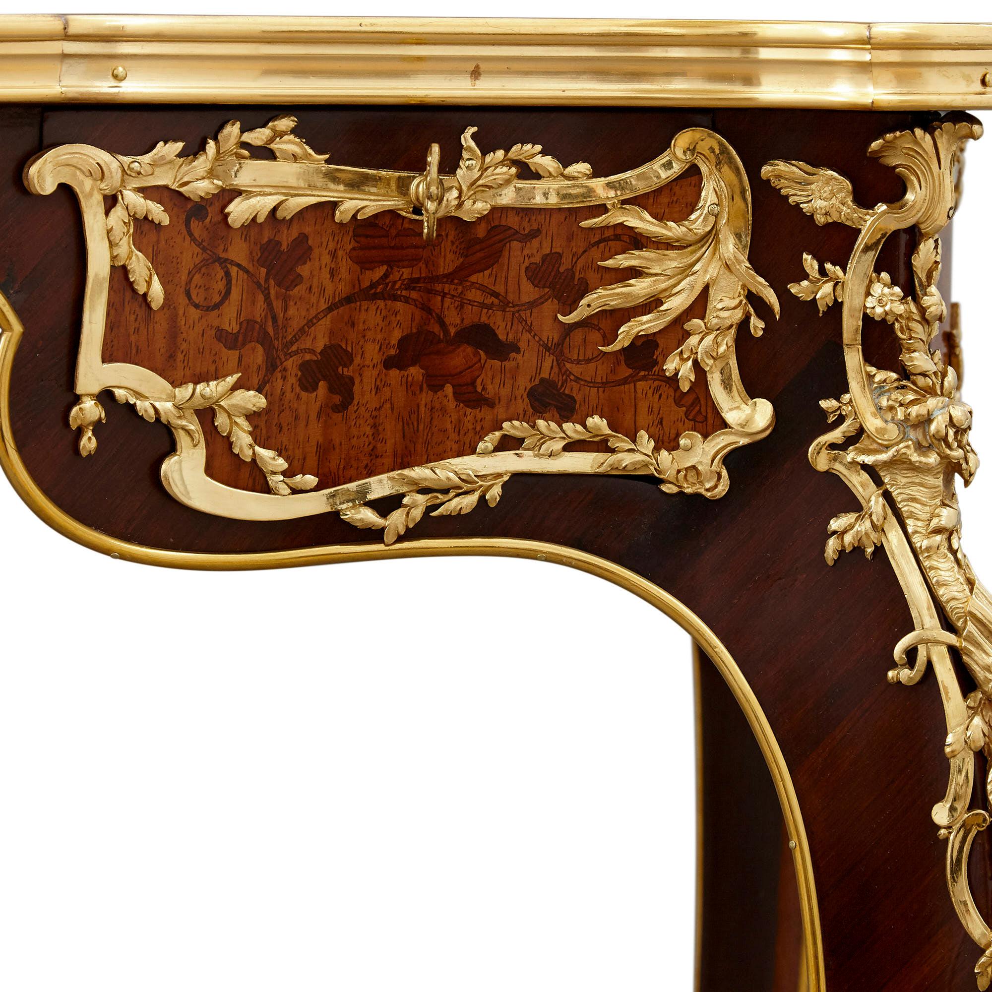 Ormolu Louis XV Style Gilt Bronze and Marquetry Desk Attributed to Zwiener For Sale