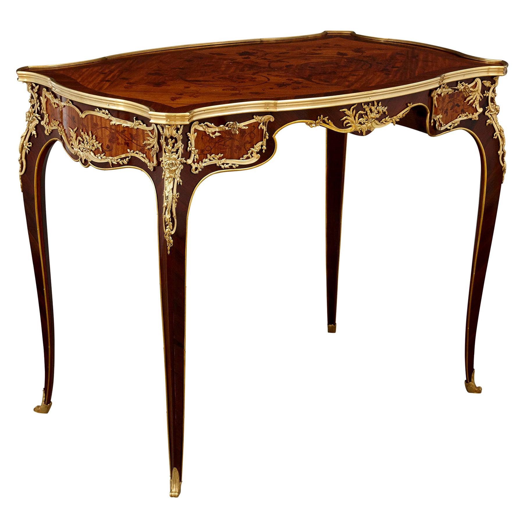 Louis XV Style Gilt Bronze and Marquetry Desk Attributed to Zwiener For Sale