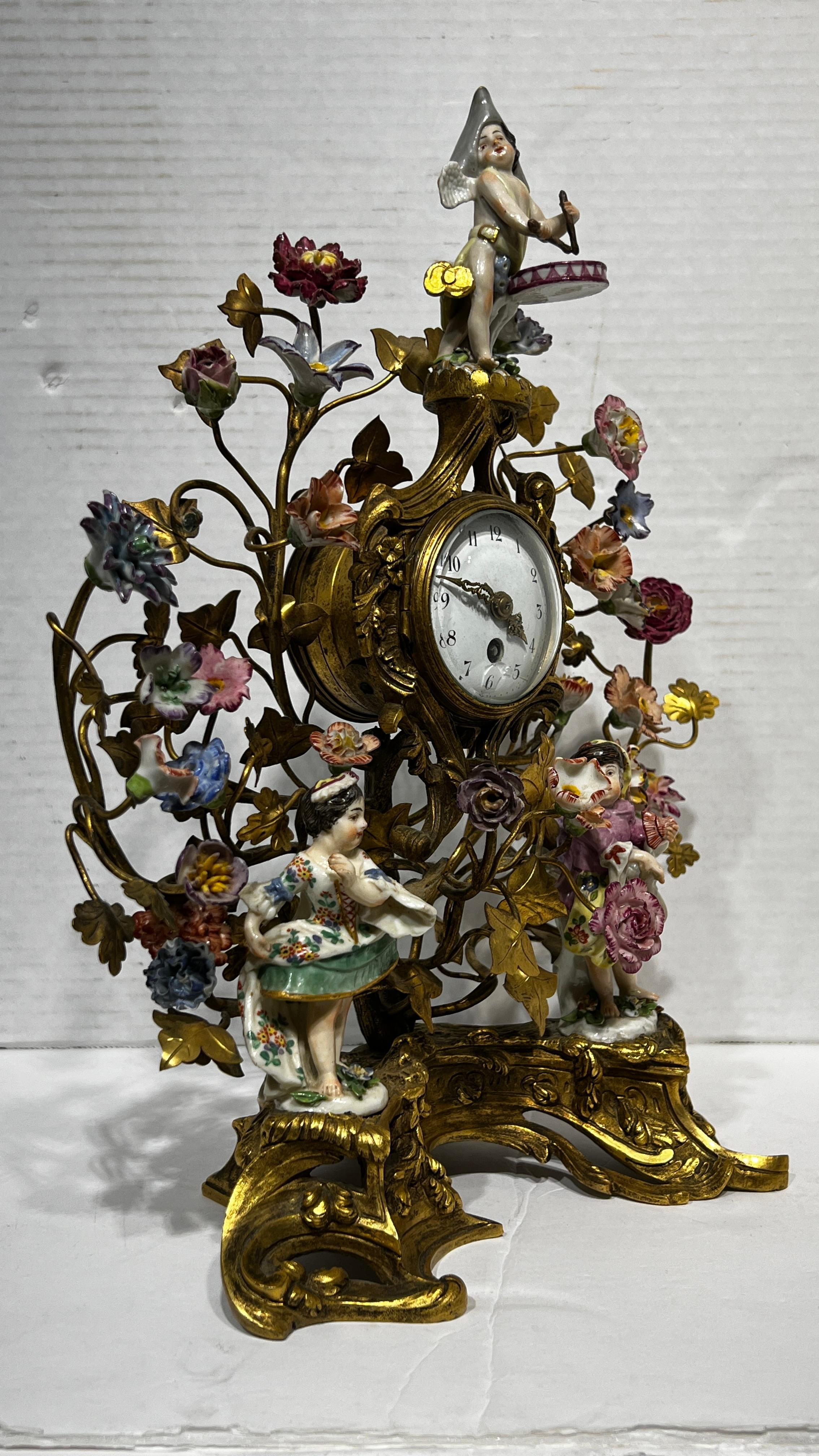 Louis XV Style Gilt Bronze and Porcelain Figurative Clock 12